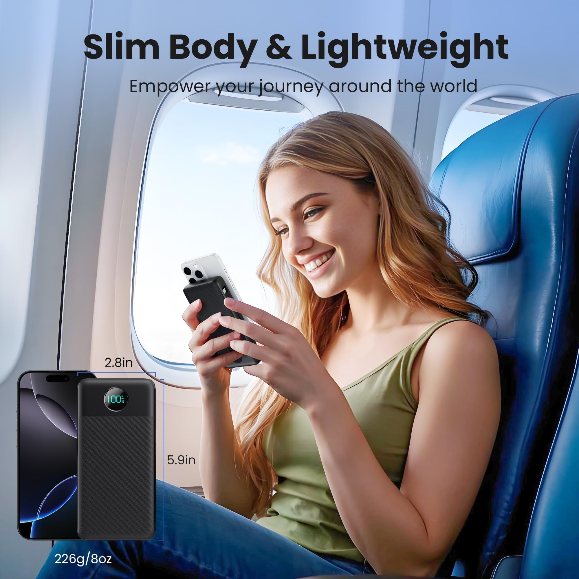 13800mAh Portable Charger with USB-C & Built-in Cables | Fast Charging Power Bank with AC Wall Plug & LED Display | Compatible with iPhone 16/15, Galaxy S23, Tablets | Perfect for Travel, Camping & Emergency Power Backup
