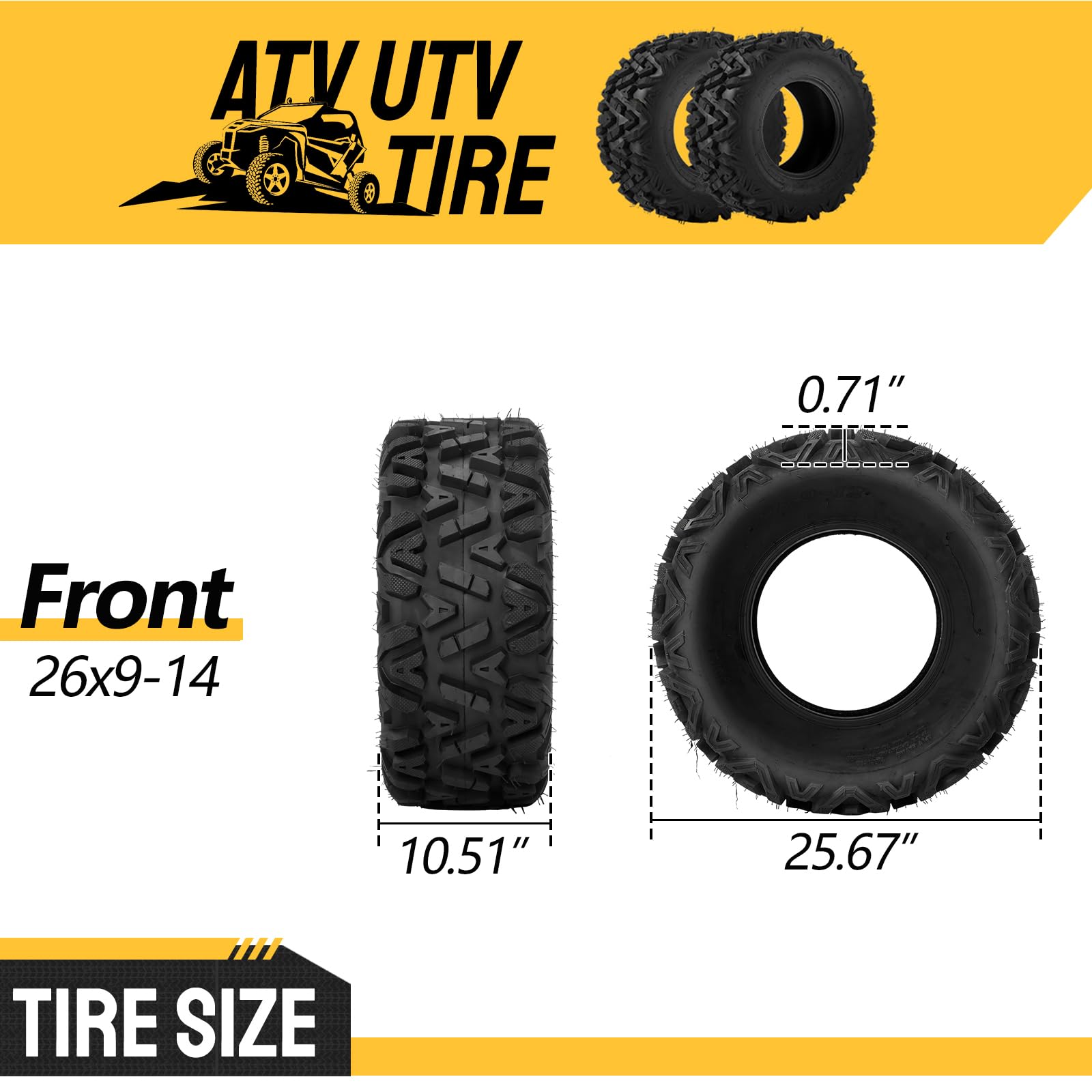 2-Pack All Terrain ATV/UTV Tires 26x9-14 (26x9x14) 6PR Tubeless Front - Heavy Duty Off-Road Performance for Mud, Sand & Trail Riding