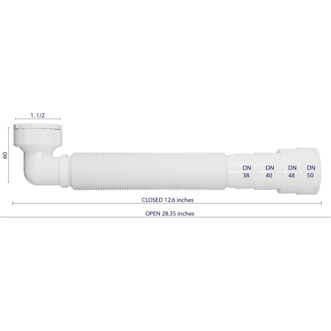EasyDrain P-Trap with 90° Terminal - Flexible & Expandable Drain Pipe for Bathtub, Kitchen & Bathroom Sink - Space Saving Solution for Tight Spaces - Quick Installation - Perfect for RV, Tiny Homes & Small Bathrooms