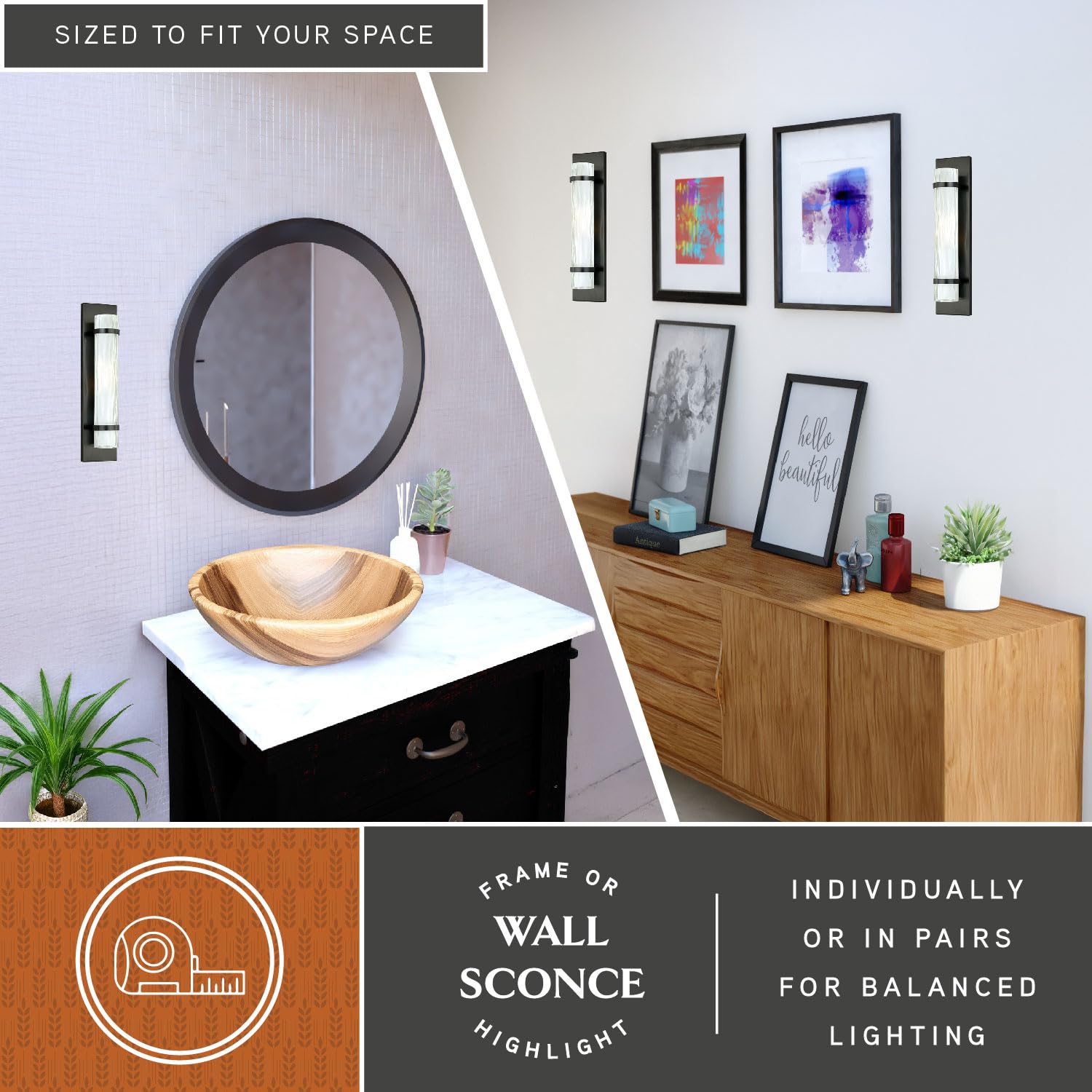VAXCEL Vilo 1-Light Bronze Cylinder Flush Mount Wall Sconce with White Glass Shade - ADA Compliant Bathroom Lighting for Hallway, Bedroom, or Entryway