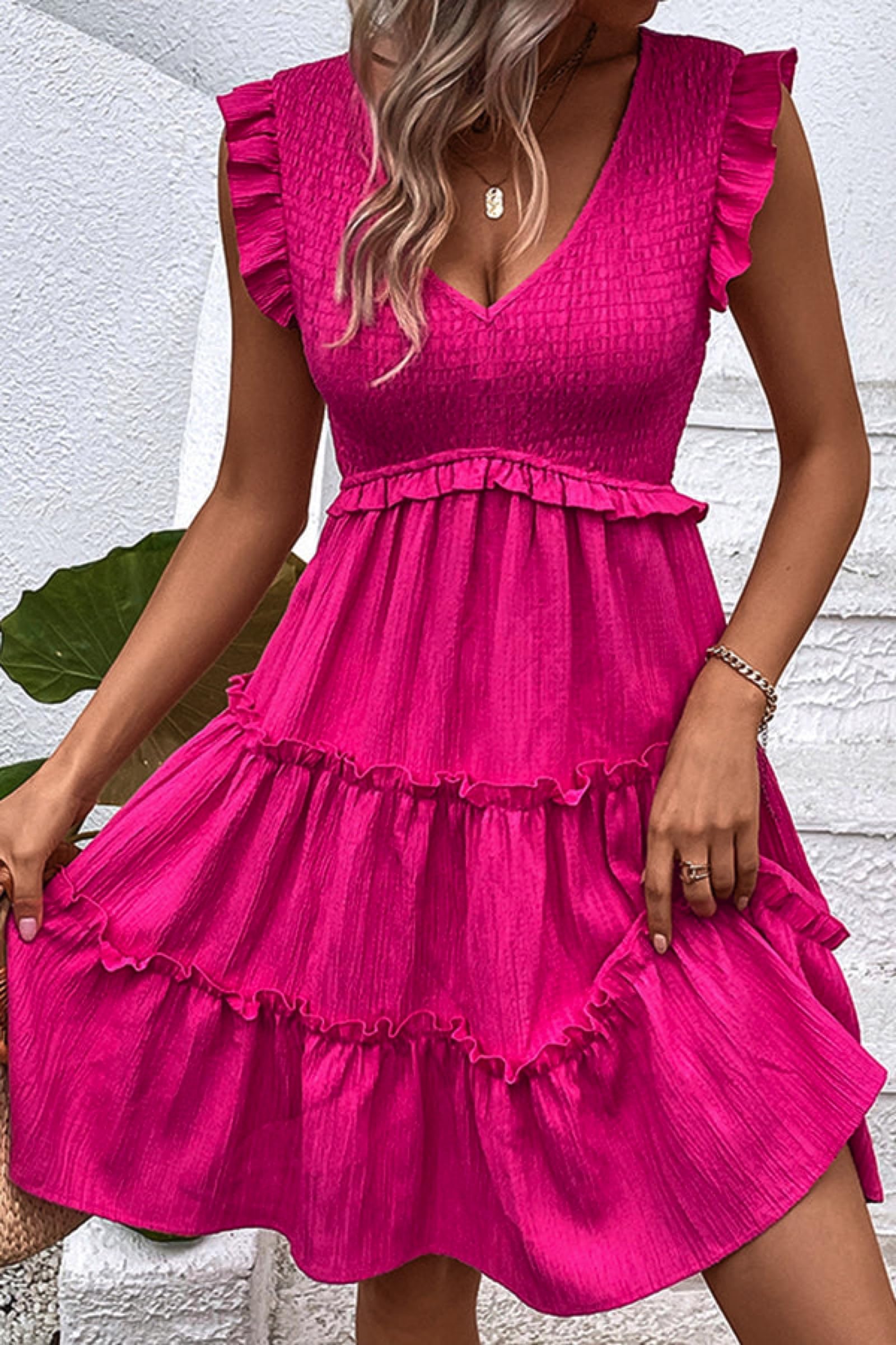 Beachsissi Women's Solid Color Cute V-Neck Casual Dress - Summer Beach Wear, Party Outfit & Everyday Comfort