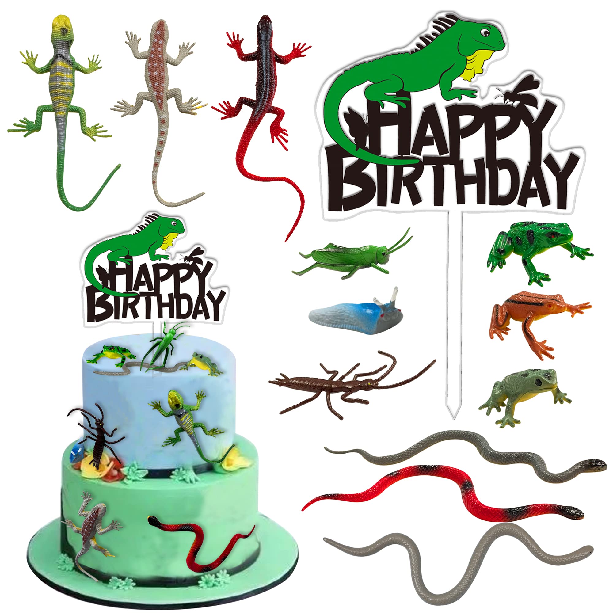 12PCS Realistic Lizard Cake Toppers - Reptile Silhouette Decorations for Birthday Cakes | Animal Figures for Boys & Girls Birthday Party Supplies | Perfect for Jungle Theme, Reptile Lover Parties & Cake Decorating