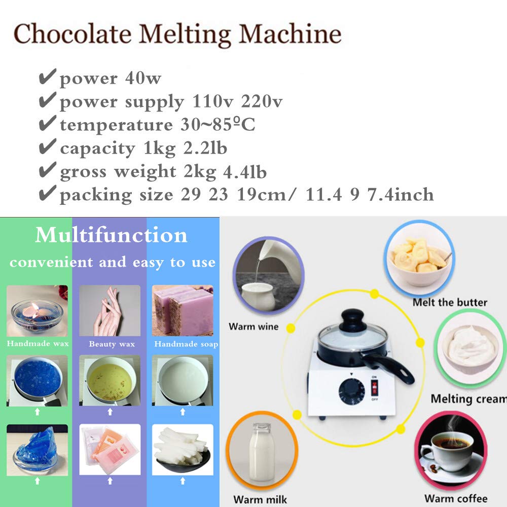 Electric Chocolate Melting Pot - 40W Stainless Steel Tempering Machine for Chocolate, Butter, Cream (2.2LBS Capacity) - Perfect for Handmade Soap, Candle Making & DIY Candy (220V) - Home Baking & Crafting Essential