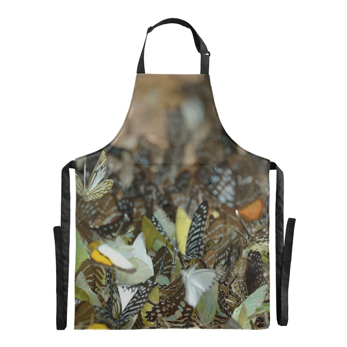 Waterproof Adjustable Funny Flying Butterflies Bib Apron for Baking, Cooking, Gardening & Flower Shop - Large Pocket Adult Apron for Stepdad, Dad & Home Use - Perfect for BBQ, Pottery & DIY Crafts