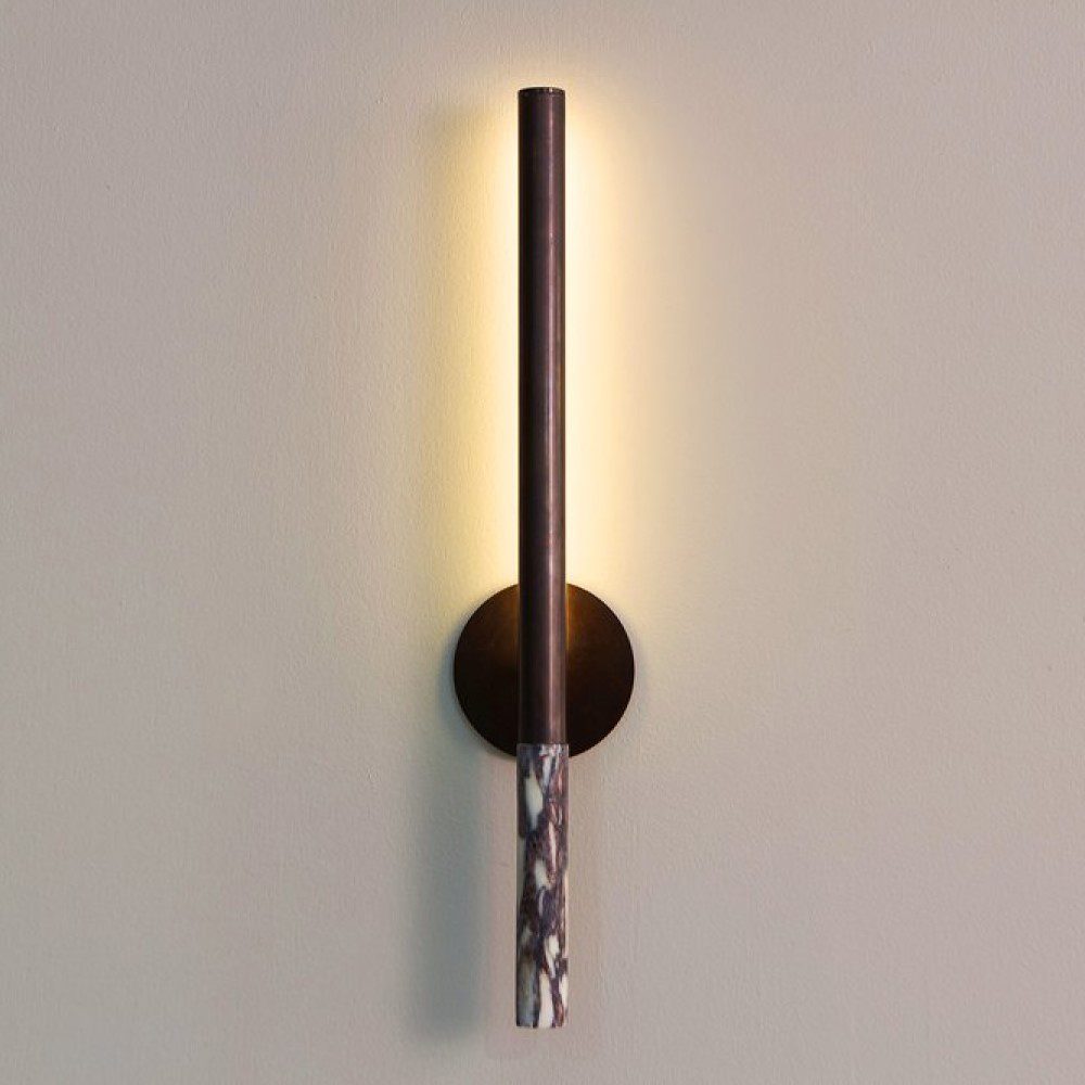 BEN TOVIM DESIGN Formation Wall Light Sconce - Patina Bronze & Calacatta Viola Marble | Modern Wall Lighting for Living Room, Bedroom, or Hallway