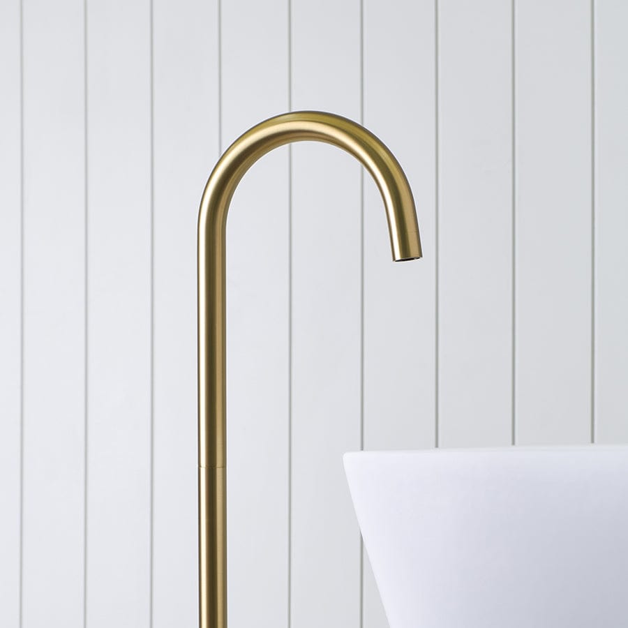 Freestanding Bath Spout Brushed Brass - Modern Waterfall Tub Faucet for Bathroom & Spa - Perfect for Luxury Home, Hotel, and Relaxation Spaces