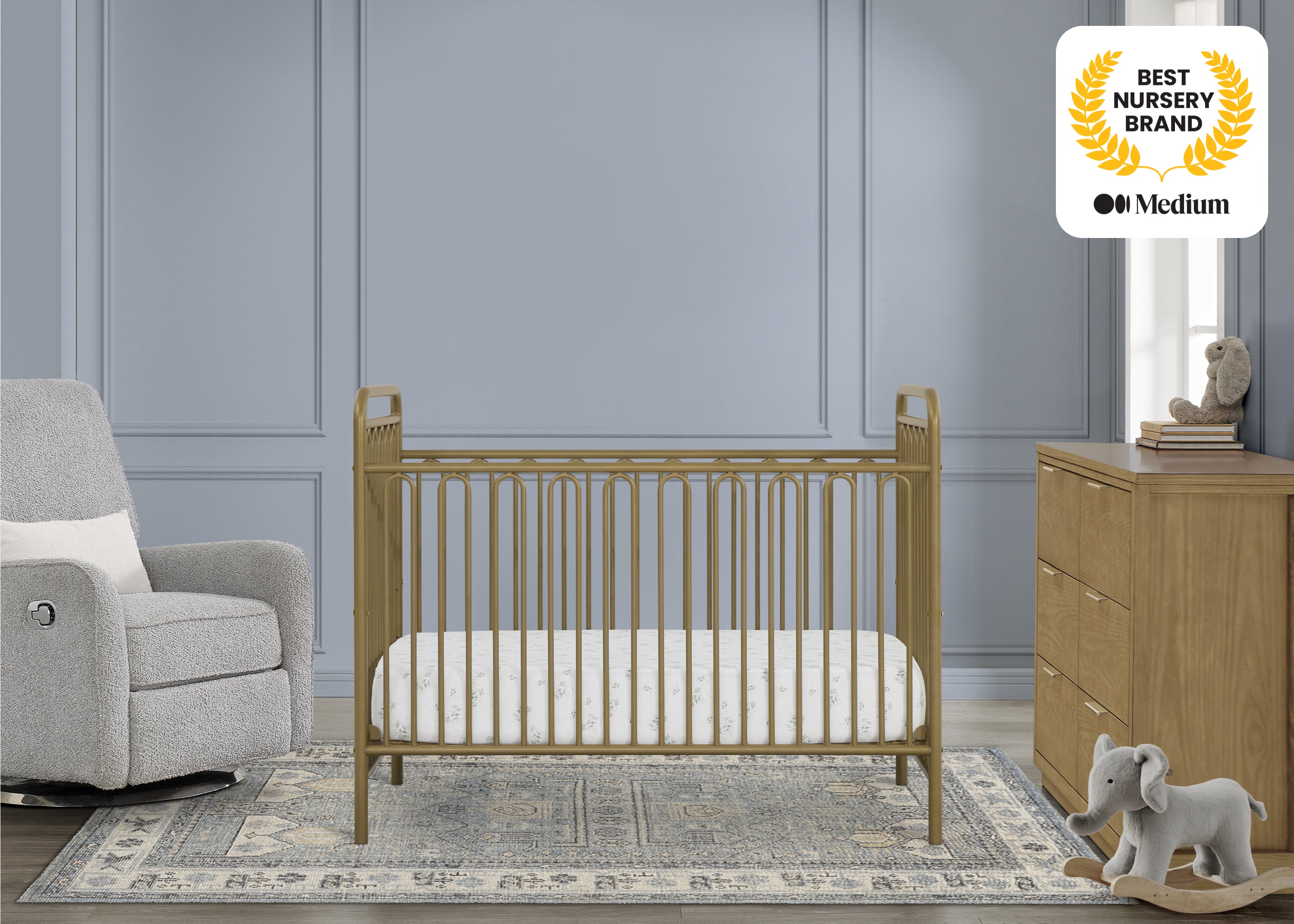 Darcy 4-in-1 Convertible Metal Baby Crib - Toddler Bed, Daybed & Full-Size Bed Conversion - Modern Nursery Furniture for Newborns to Teens (White) | Perfect for Small Spaces & Growing Families