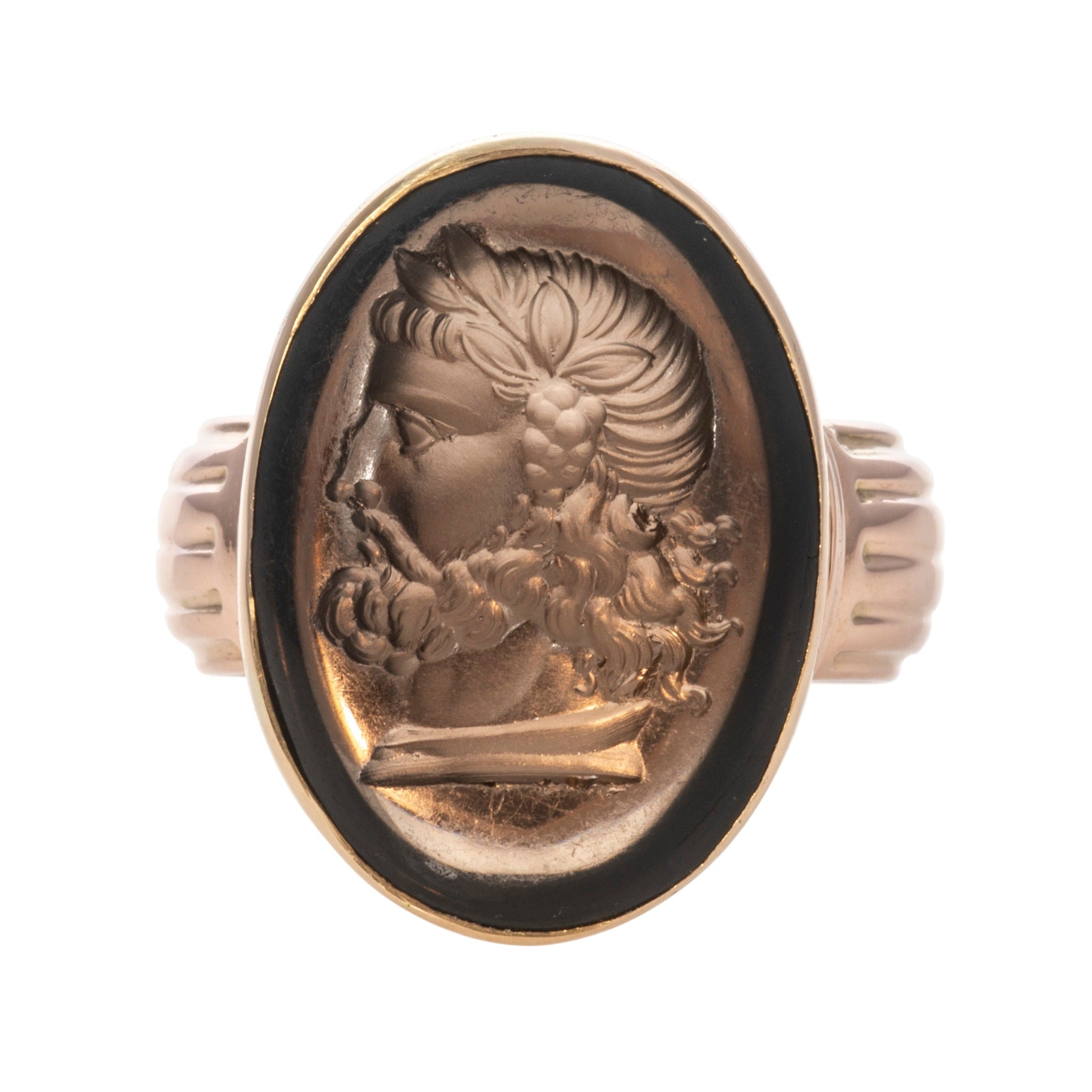 Victorian Smoky Quartz Intaglio 14K Gold Ring - Elegant Vintage Jewelry for Women, Perfect for Weddings, Anniversaries & Special Occasions