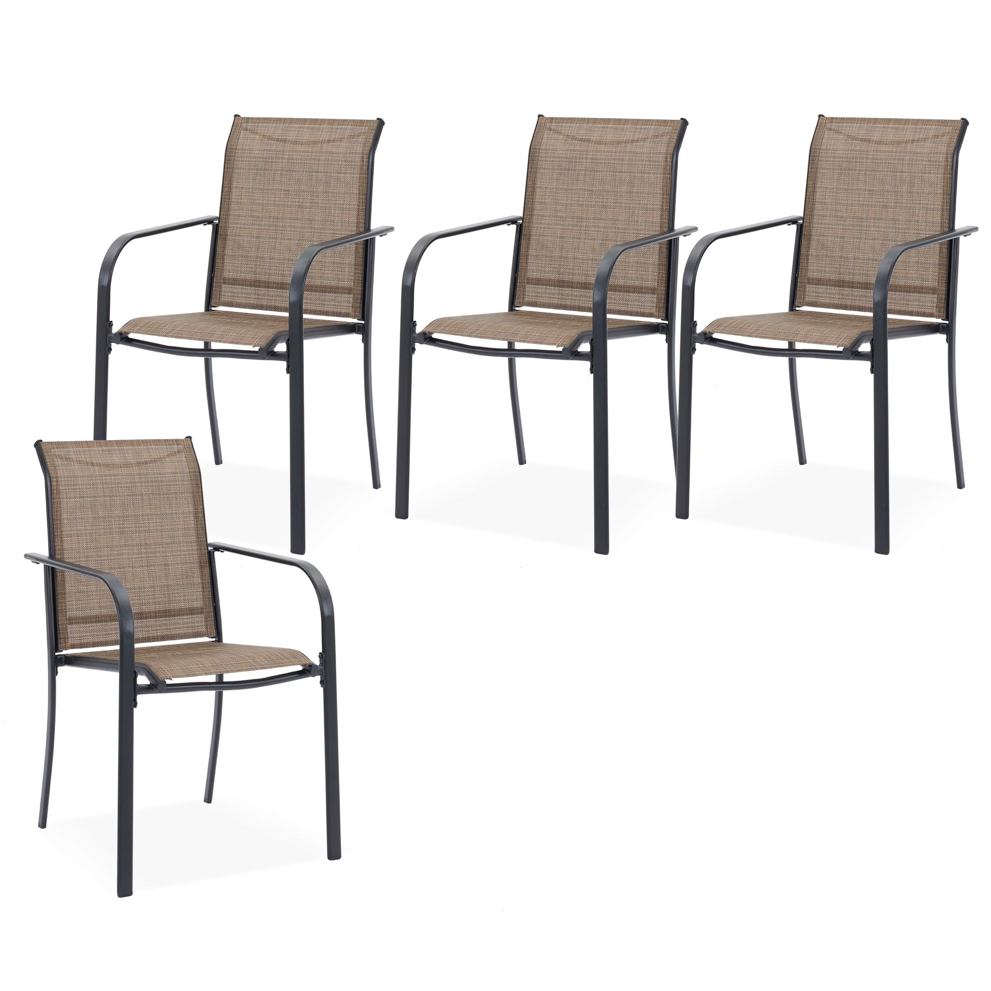 VICLLAX 4-Piece Stackable Patio Chairs Set for Outdoor, Brown - Durable Garden Furniture for Backyard, Poolside, Deck & Balcony Use
