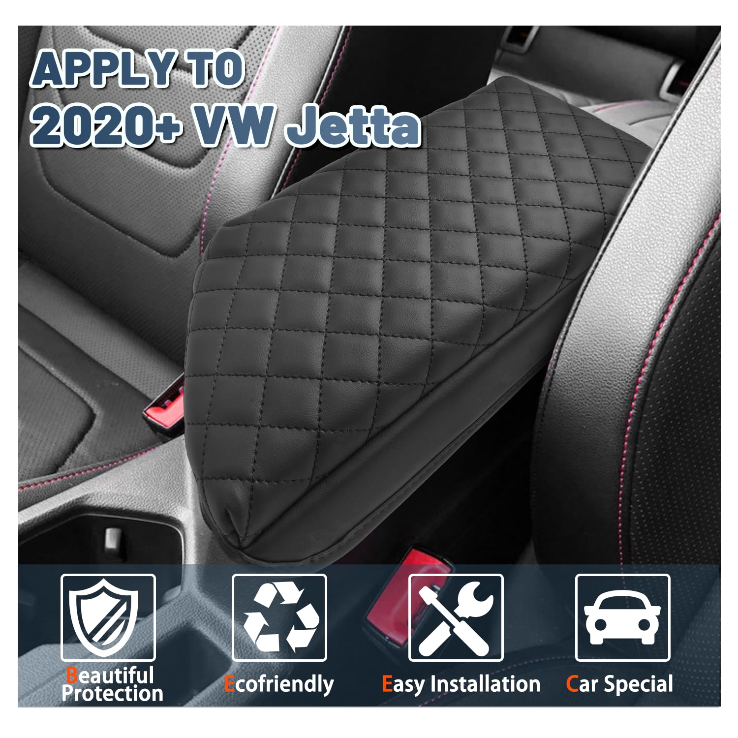 Ruiya Premium Leather Armrest Cover for Volkswagen Jetta 2020-2025 Models | Center Console Protector Compatible with Jetta S/Sport/SE/SEL | Car Interior Accessories for Comfort & Style | Perfect for Daily Commute & Road Trips