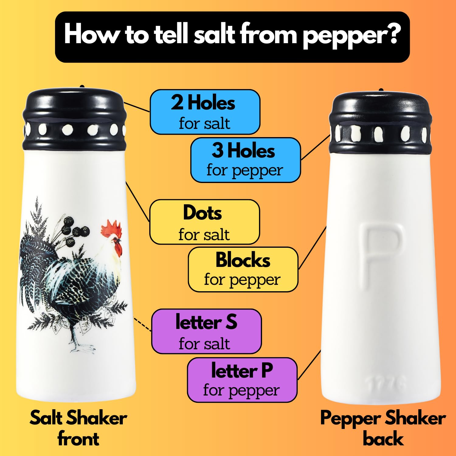 **Rooster Salt and Pepper Shakers Set - Farmhouse Kitchen Decor, Rustic Country Cockerel Seasoning Bottles for Cooking & Dining | Unique Collectible Gifts for Home, Wedding, Housewarming & Farmhouse Themed Parties**