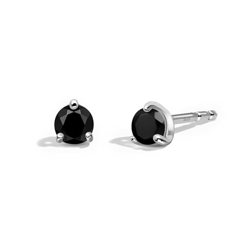 Silver Onyx Round Studs - December Birthstone