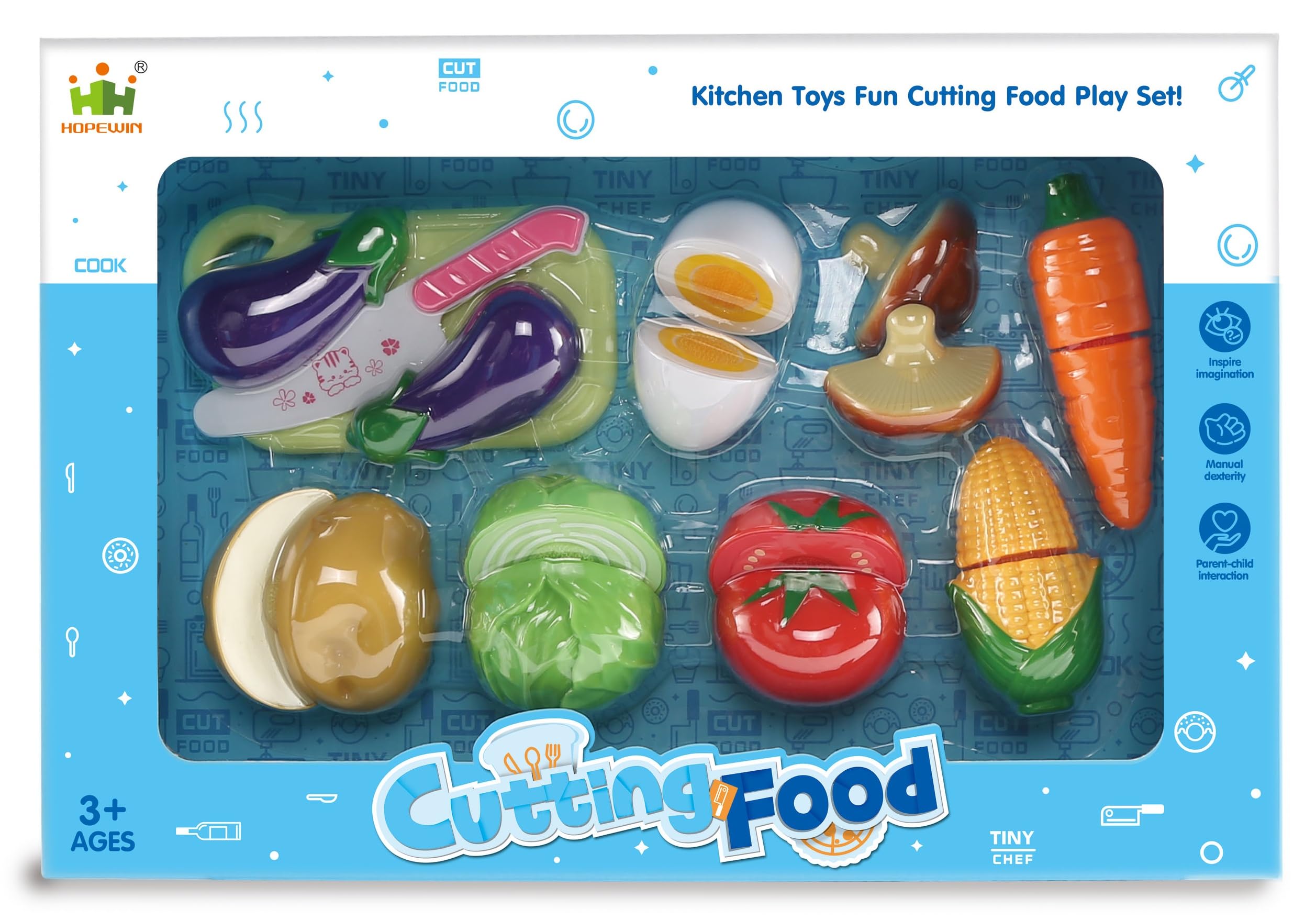 PowerTRC 18-Piece Pretend Play Kitchen Set - 10 Realistic Toy Fruits & Vegetables for Kids | Educational Cutting Play Food for Toddlers & Babies | Perfect Birthday Gift for Boys & Girls (Great for Imaginative Play, Cooking Practice & Early Learning)