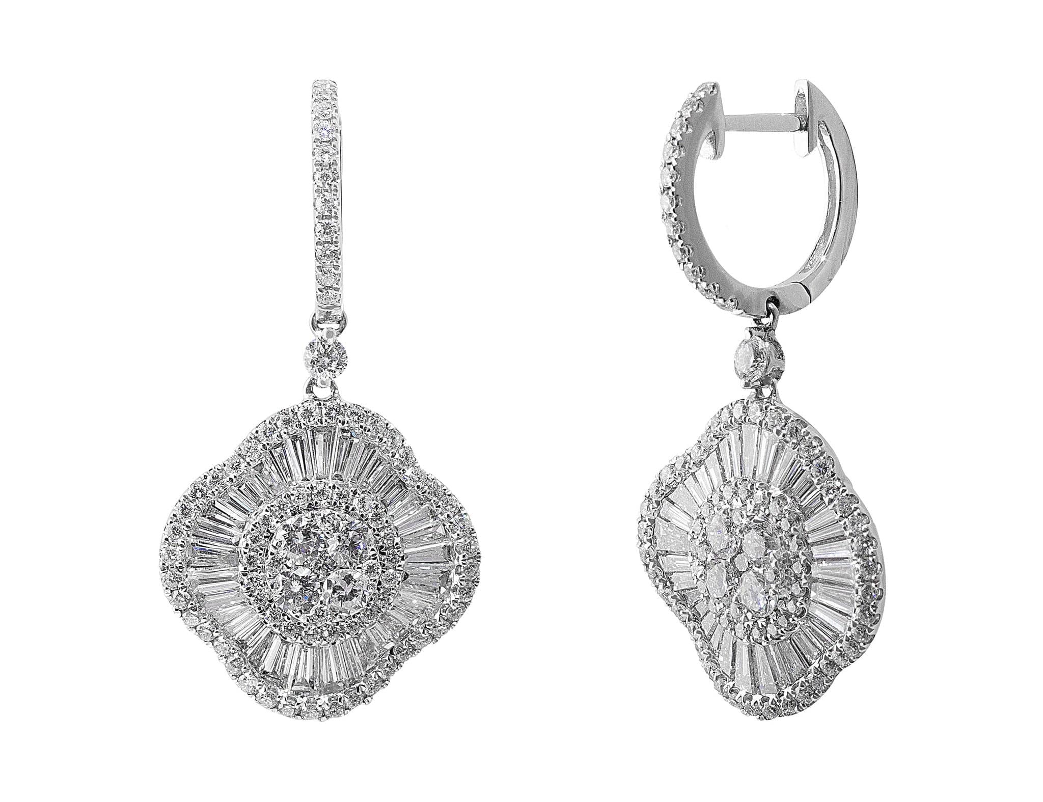 18K White Gold Ballerina Diamond Drop Earrings for Women - Elegant Dangling Earrings for Weddings, Parties & Special Occasions