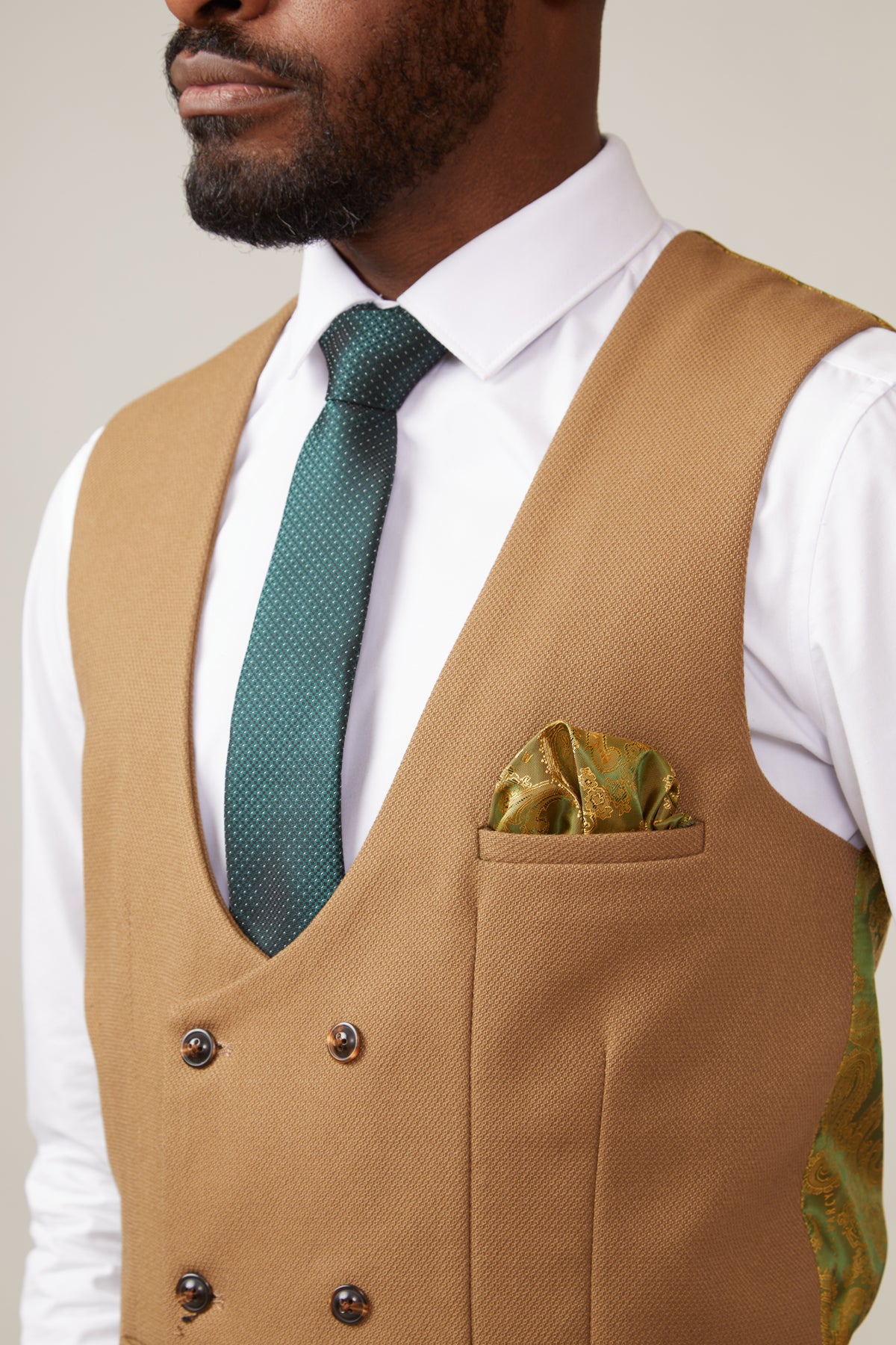 KELVIN Men's Premium Oak Brown Double Breasted Waistcoat Vest - Formal Business Attire for Weddings & Office Wear