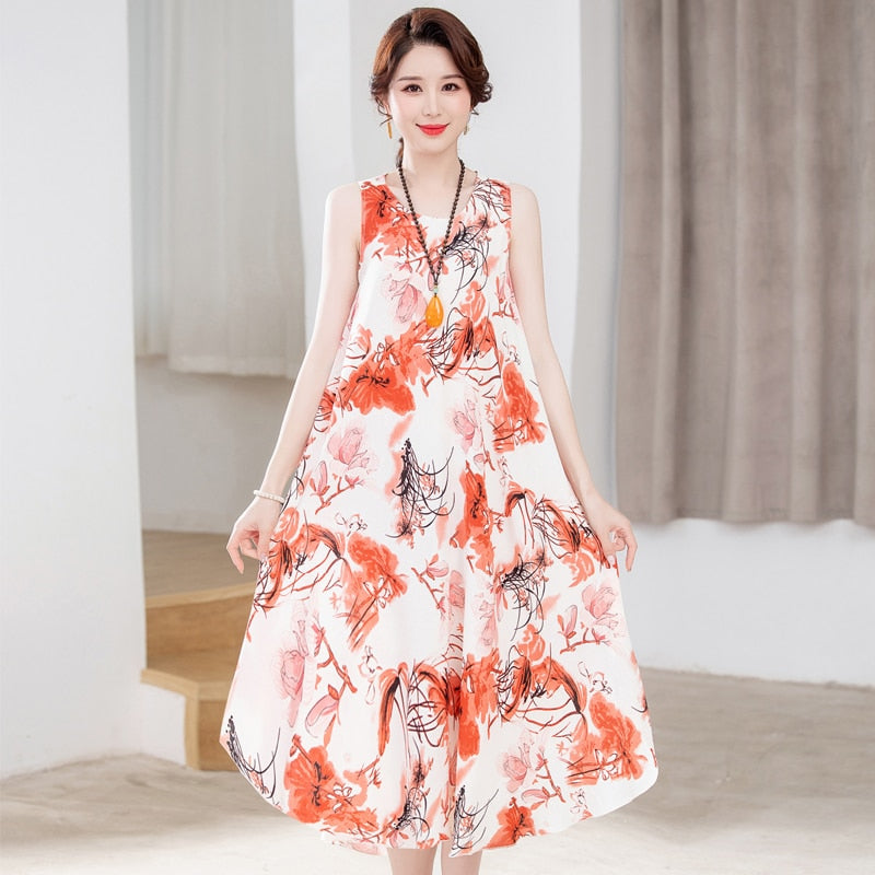 Vintage Floral Print Sleeveless Dress for Women - Summer Casual, Beach Party, and Date Night Outfit