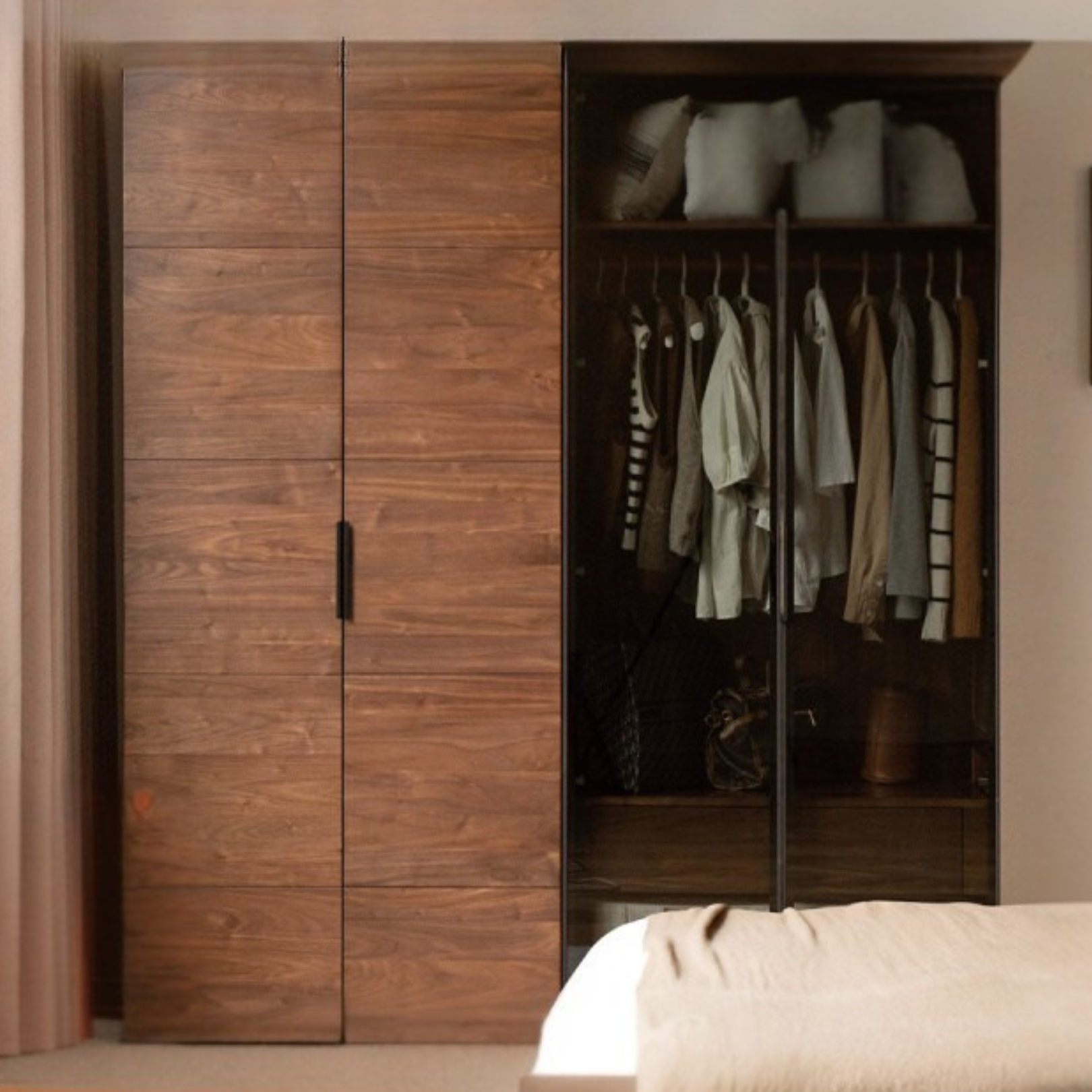 Premium Black Walnut Solid Wood Wardrobe Closet - Spacious Storage for Bedroom, Walk-In Closet & Guest Room Organization
