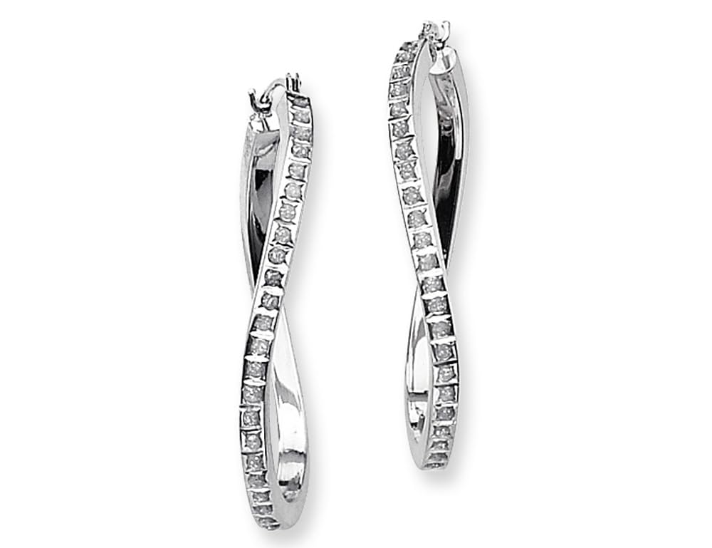14K White Gold Diamond Oval Hoop Twist Earrings for Women - Elegant Dangle Earrings for Party, Wedding & Everyday Wear