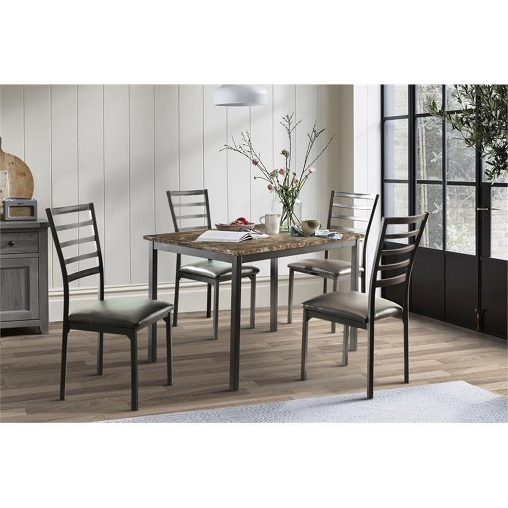 Lexicon Flannery 5-Piece Transitional Metal Dining Set - Black/Brown - Perfect for Indoor/Outdoor Dining, Patio, Garden & Restaurant Use