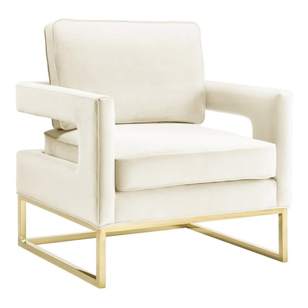 Tov Furniture Avery Upholstered and Metal Accent Armchair in Cream - Modern Living Room Chair with Comfortable Seat for Home, Office, and Lounge Decor