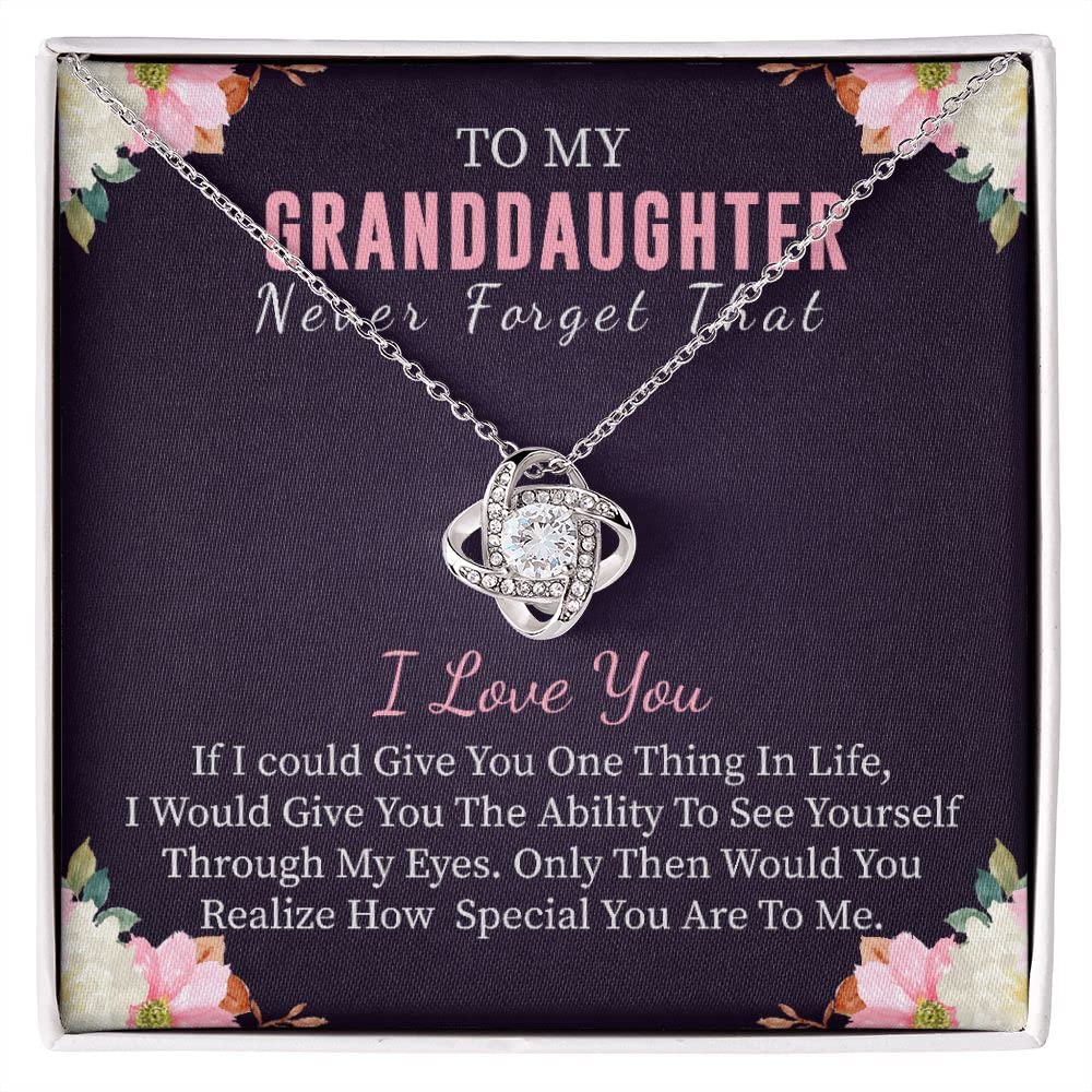 To My Granddaughter Necklace - Sterling Silver Love Knot Pendant Jewelry Gift for Granddaughter from Grandma/Grandpa | Perfect for Birthday, Graduation, Christmas & Wedding | Heartfelt Keepsake for Special Moments