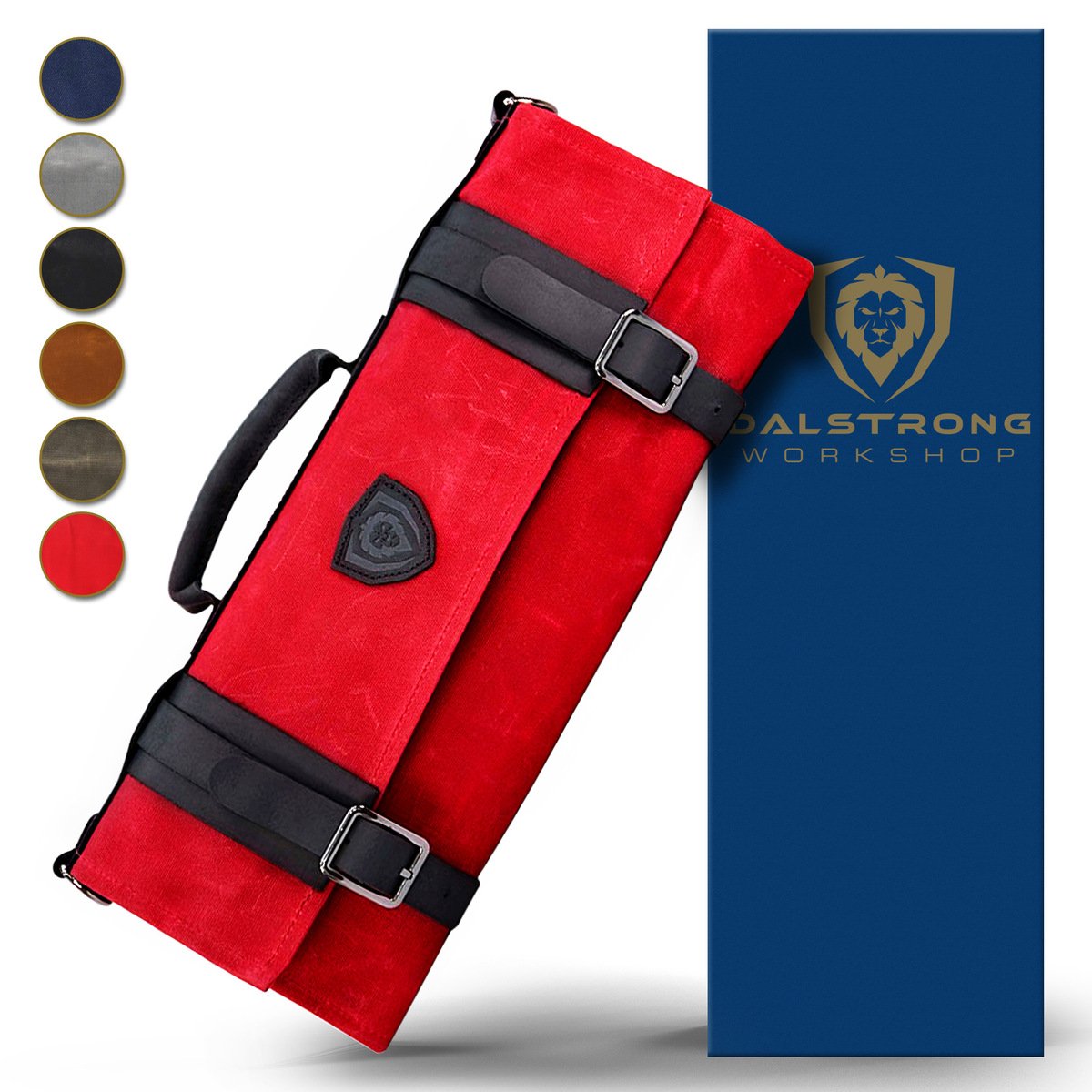 12oz Heavy Duty Canvas & Leather Knife Roll - Crimson Red | Dalstrong Professional Chef Knife Storage | Perfect for Chefs, Butchers & Culinary Students
