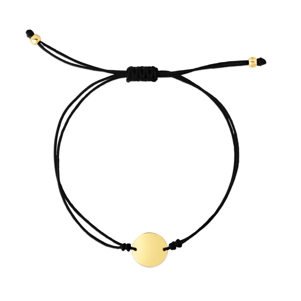 14K Gold Black Cord Adjustable Circle Bracelet for Women - Elegant Minimalist Jewelry for Everyday Wear & Special Occasions