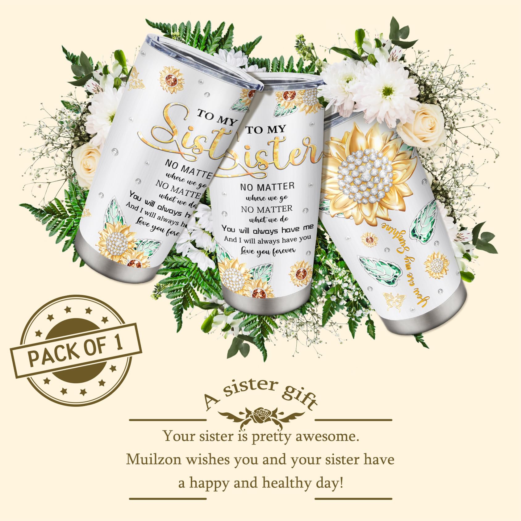 20oz Best Big & Little Sister Tumblers - Funny & Cool Coffee Mugs for Sisters from Brothers - Perfect Christmas & Birthday Gift Ideas for Sisters - Great for Home, Office & Travel Use
