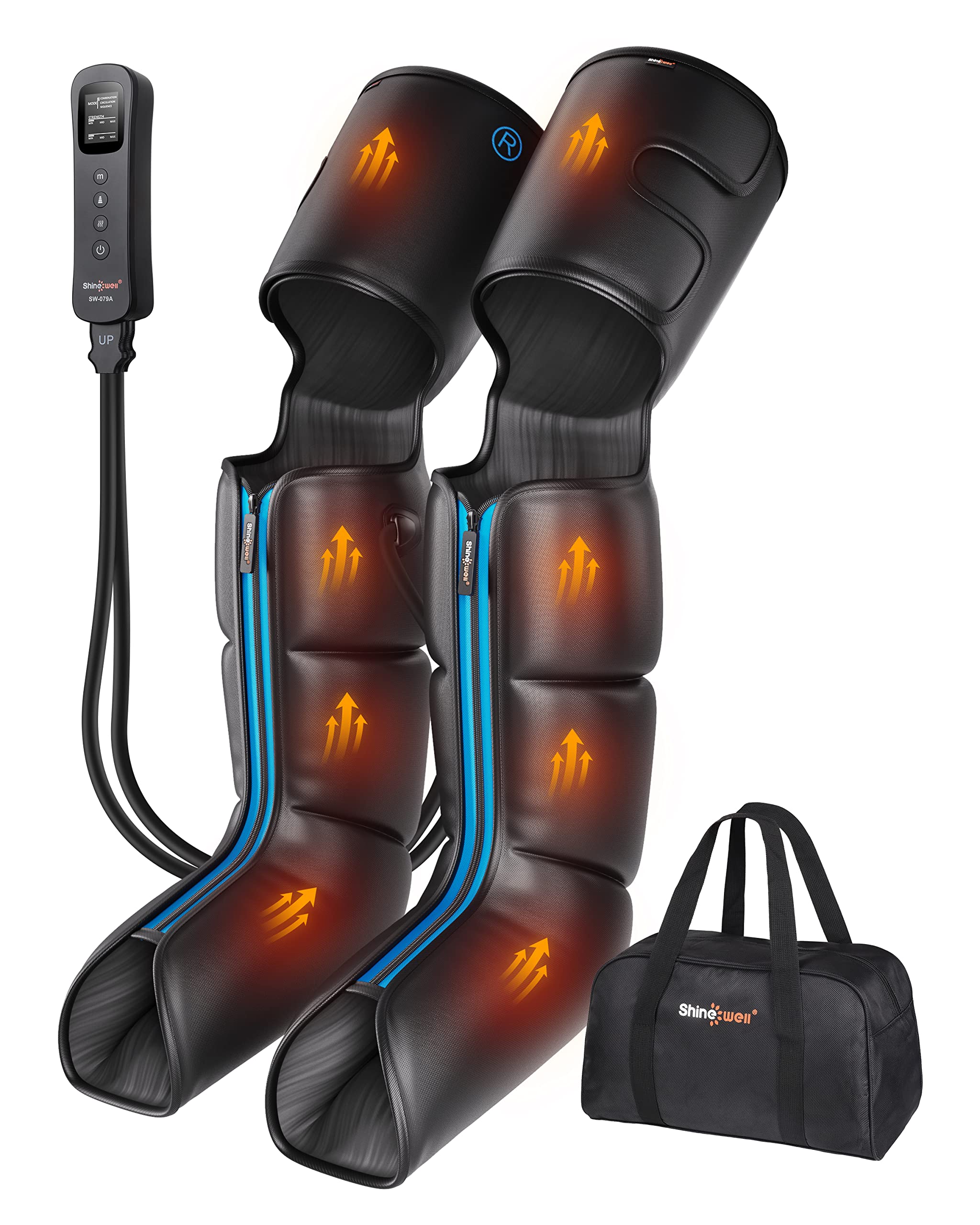 SHINE WELL Leg Massager with Heat and Compression - 3 Heat Levels, 3 Massage Modes & 3 Intensities for Circulation, Pain Relief & Muscle Recovery - Ideal for Athletes, Runners & Cyclists - FSA/HSA Approved - Perfect for Post-Workout, Office Use & Home Relaxation