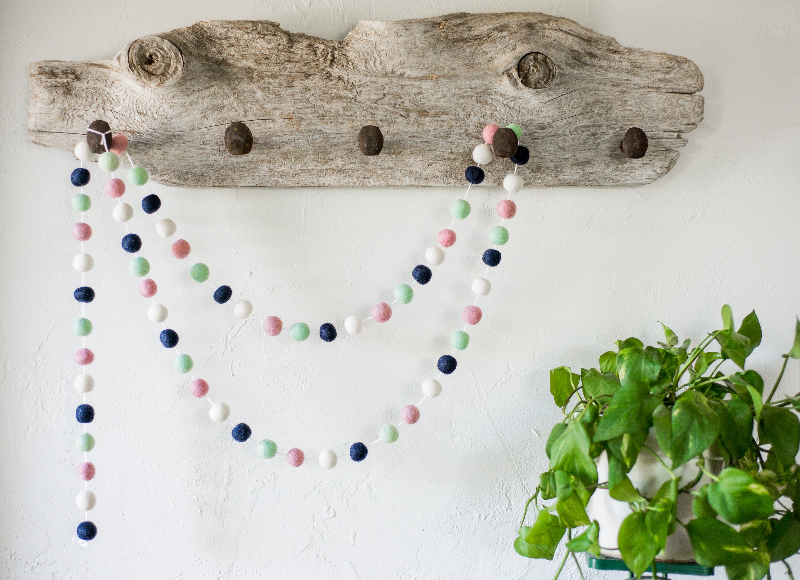 Navy Mint Felt Ball Garland - Handmade Wool Decoration for Nursery, Wedding, Party & Home Decor | Perfect for Baby Showers, Christmas Tree, Wall Hanging and Boho Style Interiors