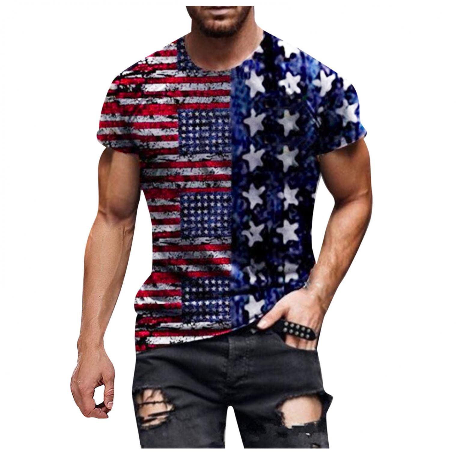 Funny Patriotic Shirts for Men - Plus Size American Flag T-Shirt | Independence Day Print, Summer Short Sleeve Tops | Perfect for 4th of July Celebrations, BBQ Parties & Patriotic Events