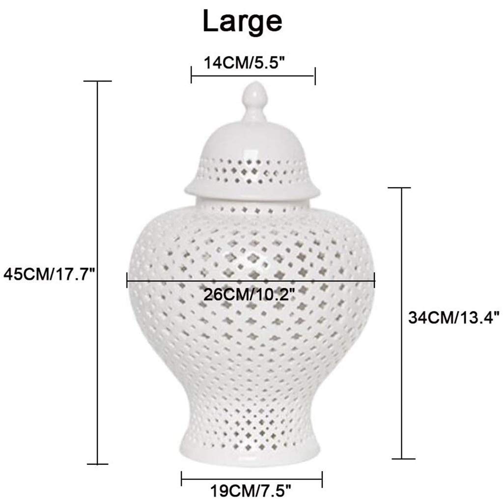 Traditional Chinese White Lattice Ginger Jar with Lid - Carthage Pierced Porcelain Lantern - Jingdezhen Ceramic Vase (Large Size) | Home Decor, Wedding Centerpiece, Asian-Inspired Interior Design