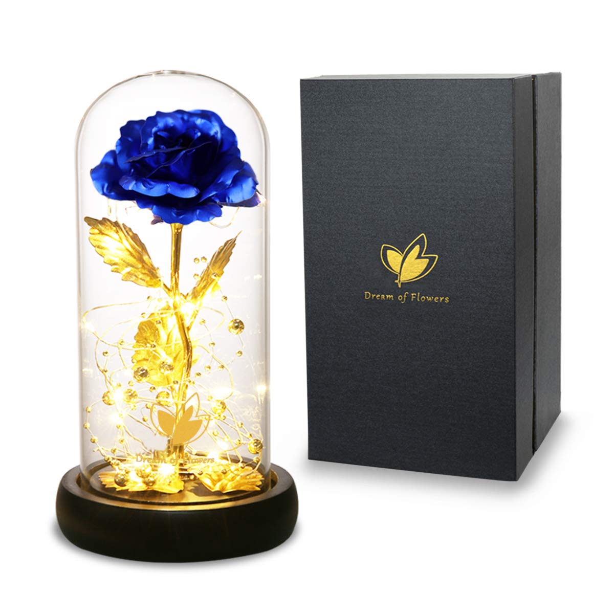 Beauty and The Beast Rose in Glass Dome - Blue Artificial Flower Gift for Women, Mom, Birthday, Wedding & Anniversary - Lasting Keepsake for Home Decor, Romantic Gifts & Special Occasions
