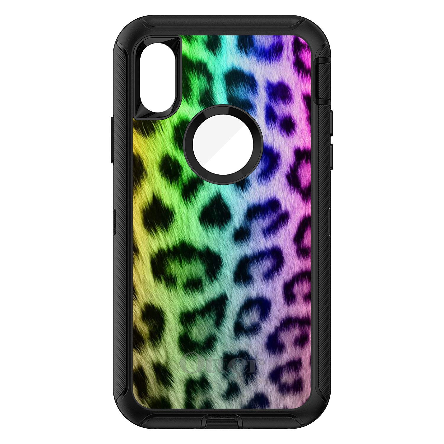 DistinctInk iPhone Xs Max Case (6.5 Inch) - Rainbow Leopard Cheetah Fur Print Protective Cover - Shockproof & Durable Replacement for OtterBox Defender - Perfect for Outdoor Activities, Travel & Daily Use