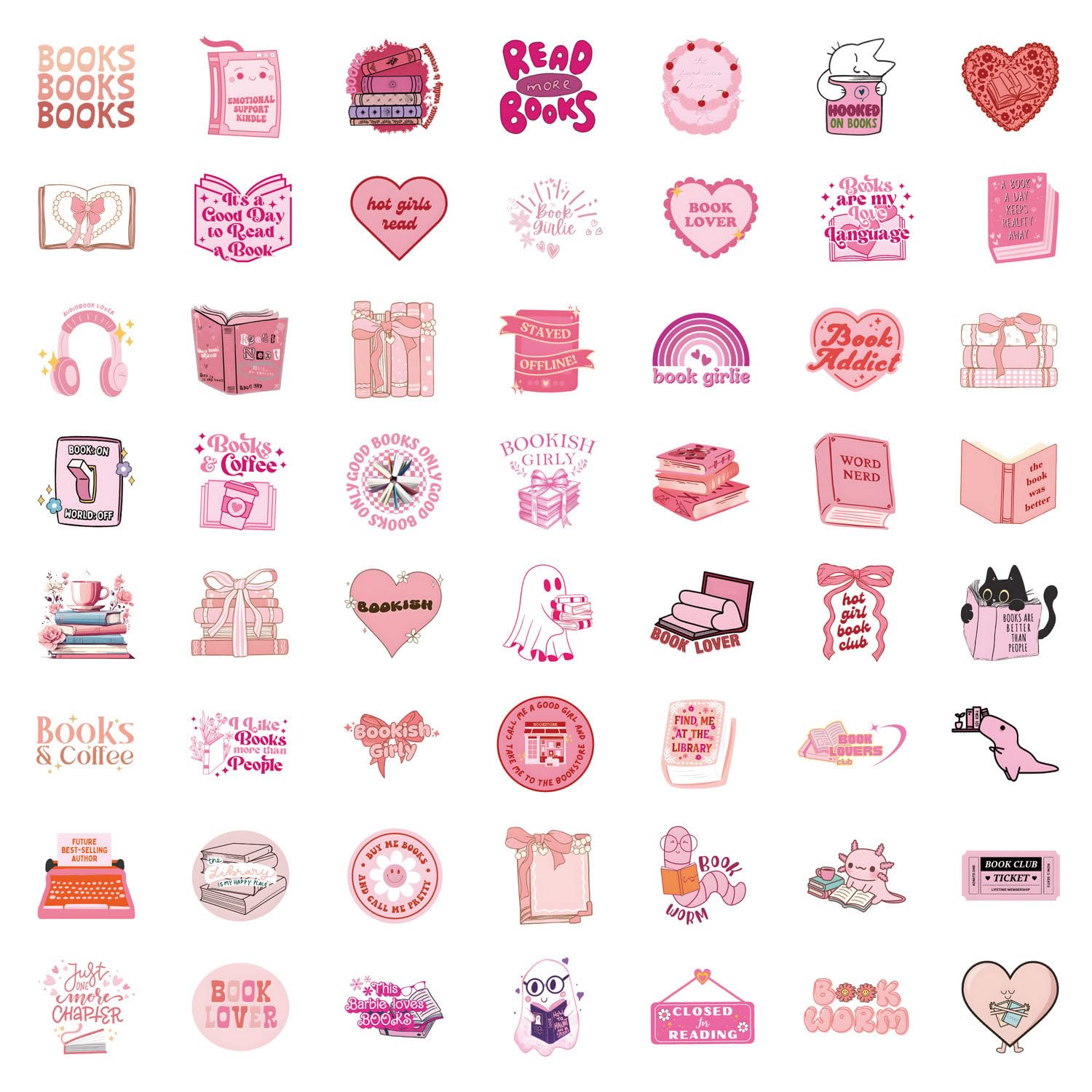 61pcs Pink Aesthetic Book Stickers for Kindle - Cute Girly Booktok Stickers, Reading Stickers for Women & Girls, Perfect Gifts for Book Lovers - Great for Journaling, Scrapbooking & Kindle Decoration