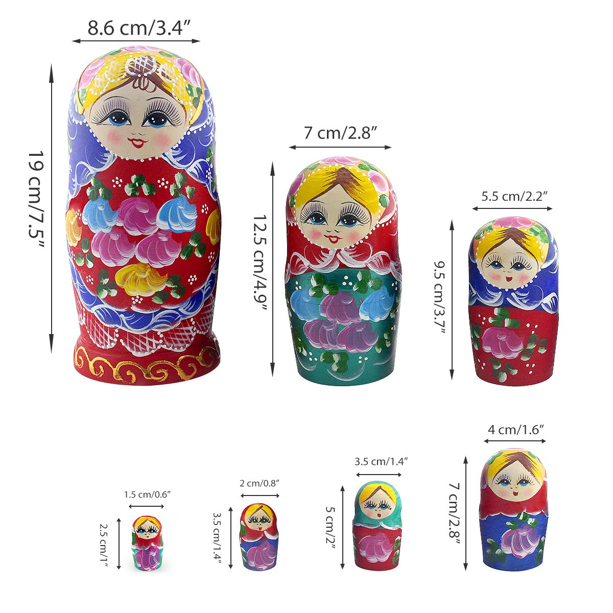 Handmade Russian Nesting Dolls Set of 7 - Wooden Matryoshka Stacking Toys for Kids & Adults | Easter, Mother's Day, Birthday, Christmas Gift | Home Decor & Room Decoration | Perfect for Playtime, Collecting & Holiday Gifting