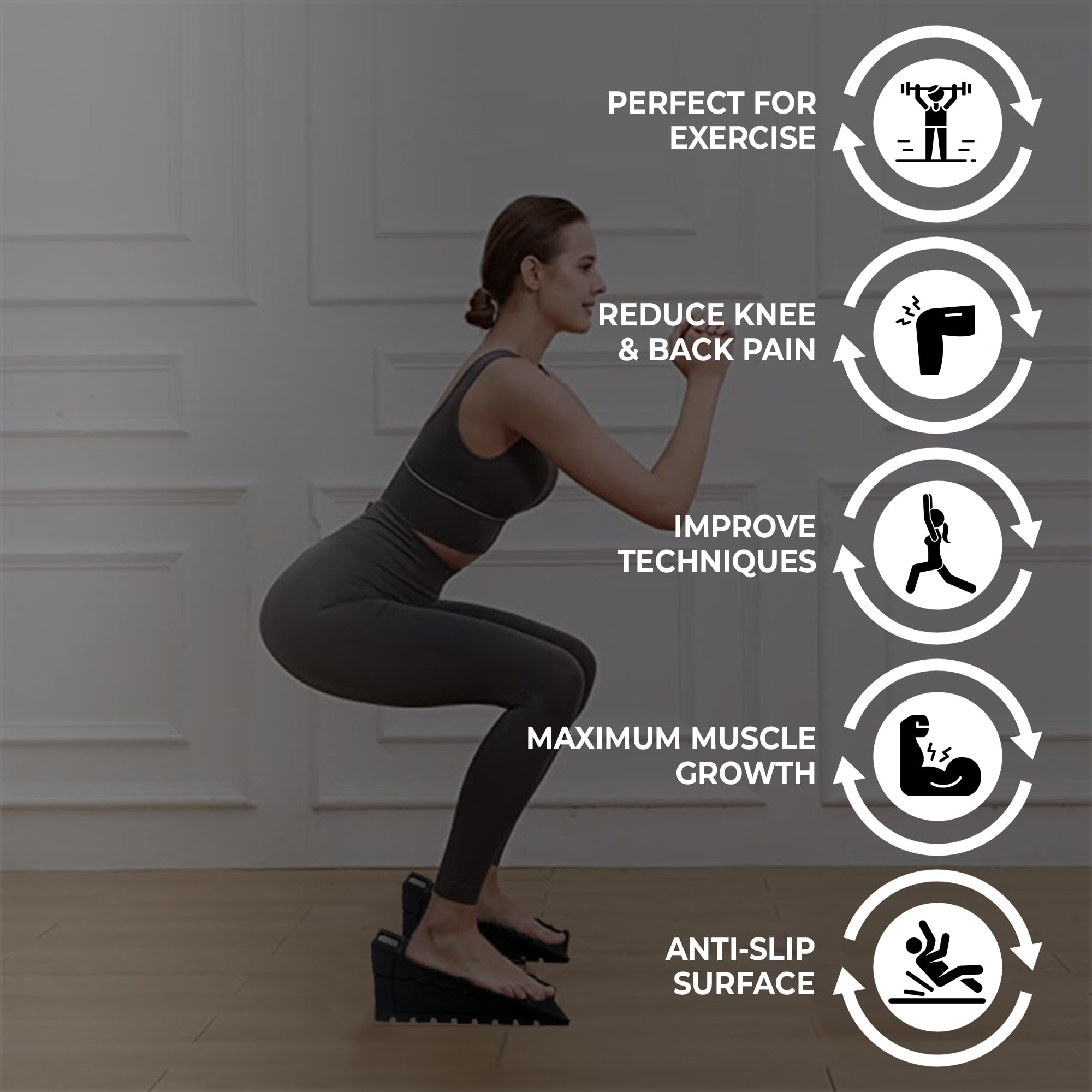 2-Pack Squat Wedge Blocks with 5 Resistance Bands - Heel Elevated Workout Wedges for Weightlifting, Yoga & Calf Stretching | Slant Board for Squat Exercises | Perfect for Home Gym, CrossFit & Physical Therapy