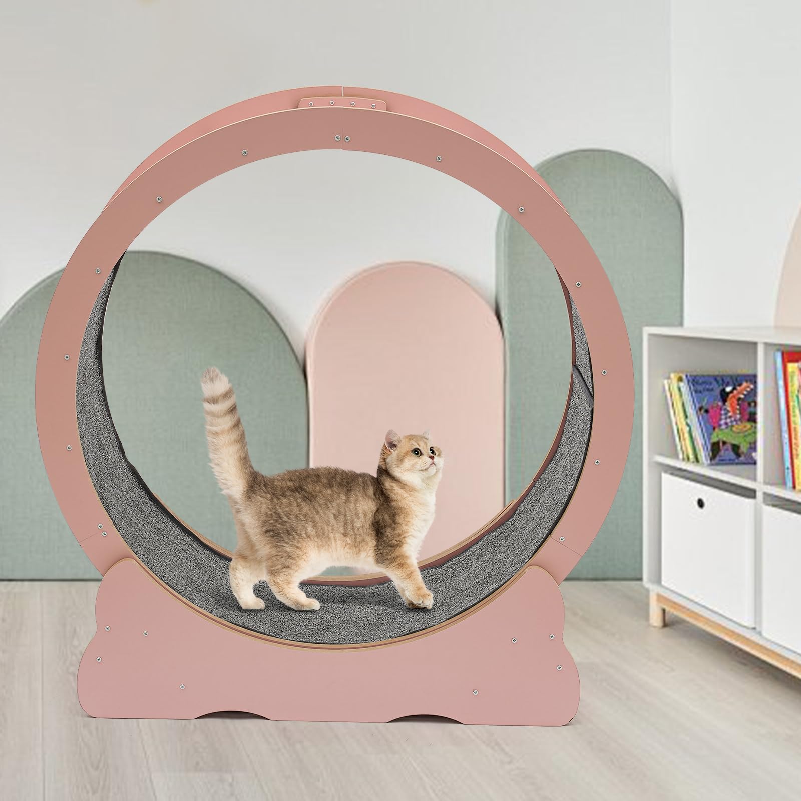 35'' Silent Indoor Cat Exercise Wheel with Cat Toys - Pink Running Wheel for Fitness & Play - Perfect for Indoor Cats, Small Apartments & Active Playtime