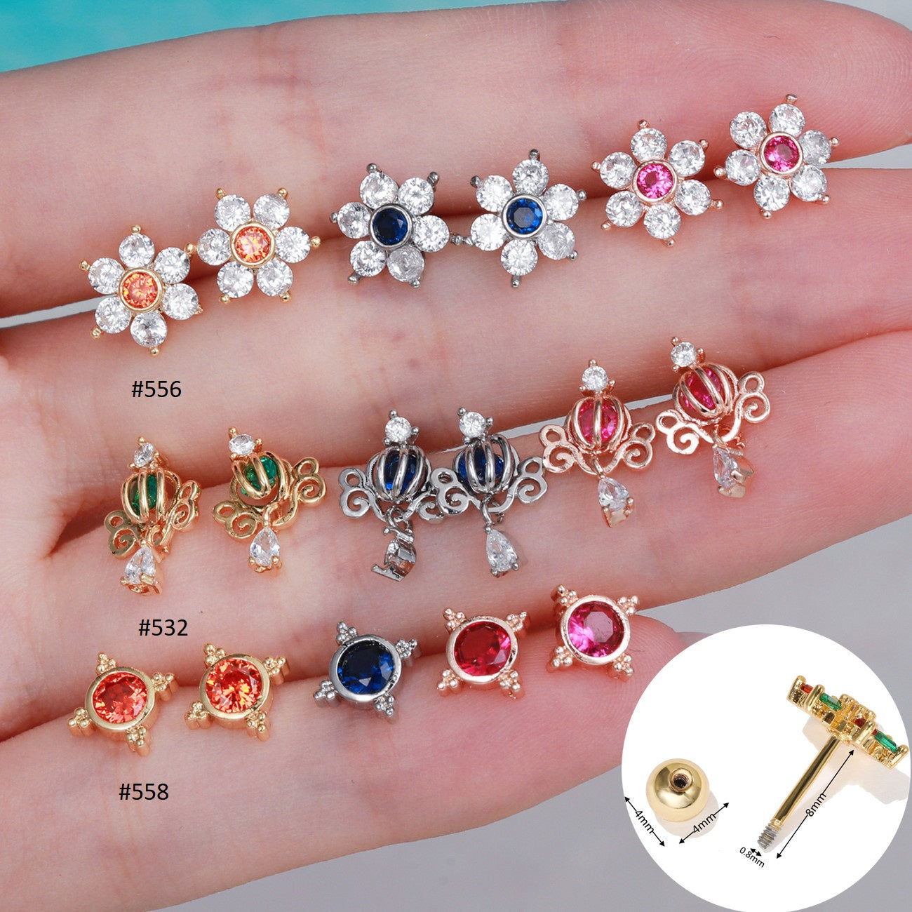 20G Cartilage Flower Stud Earrings, CZ Conch Stud Earrings, Dainty Gold Stud Earrings for Women | EGD0532 | Perfect for Everyday Wear, Parties & Gifts