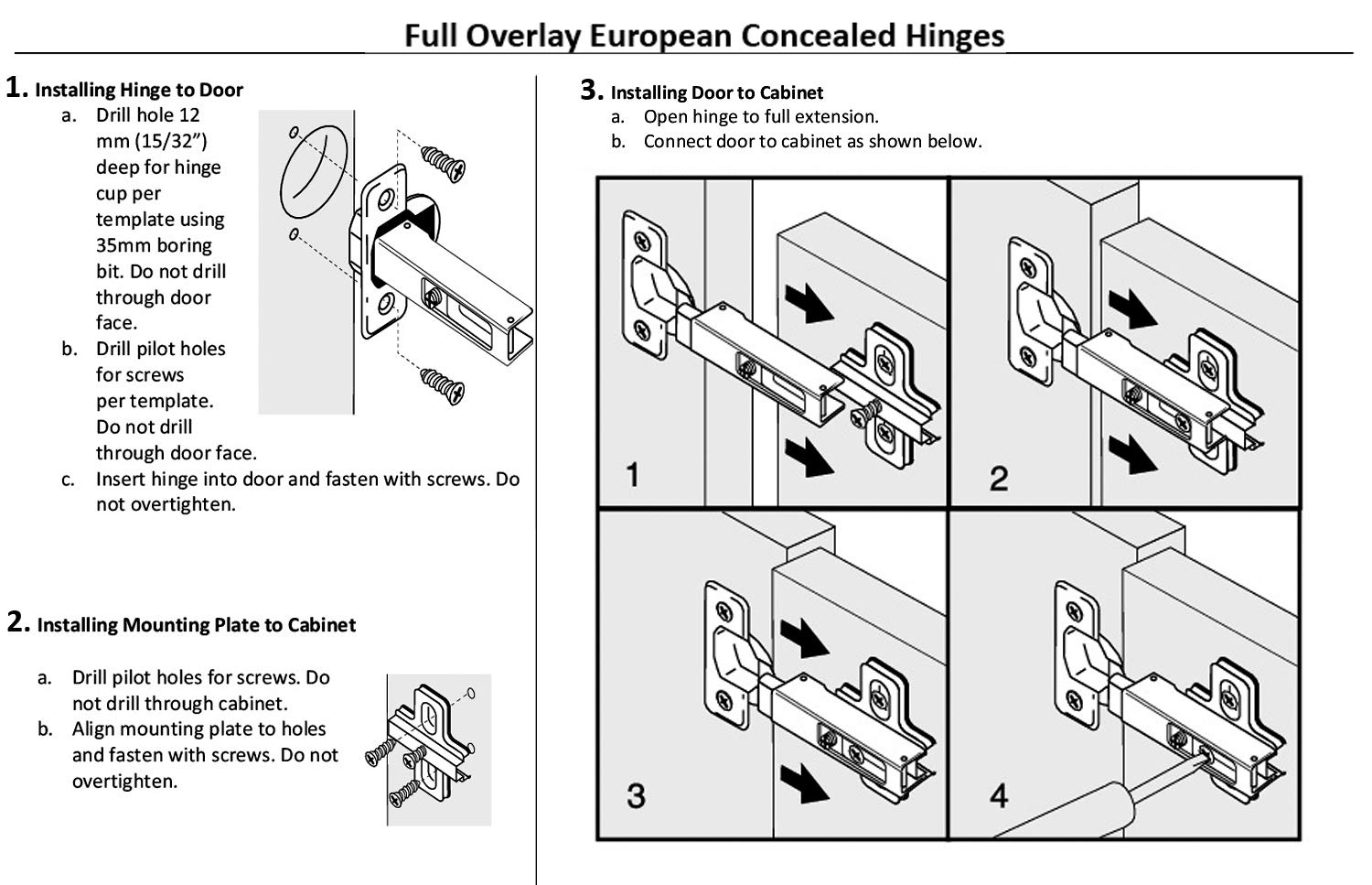 100-Pack Berta Full Overlay Frameless European Hinges - 105° 2-Cam 4-Way Adjustable Concealed Cabinet Hinges with Screws for Kitchen, Bathroom & Wardrobe Doors (100 Pieces)