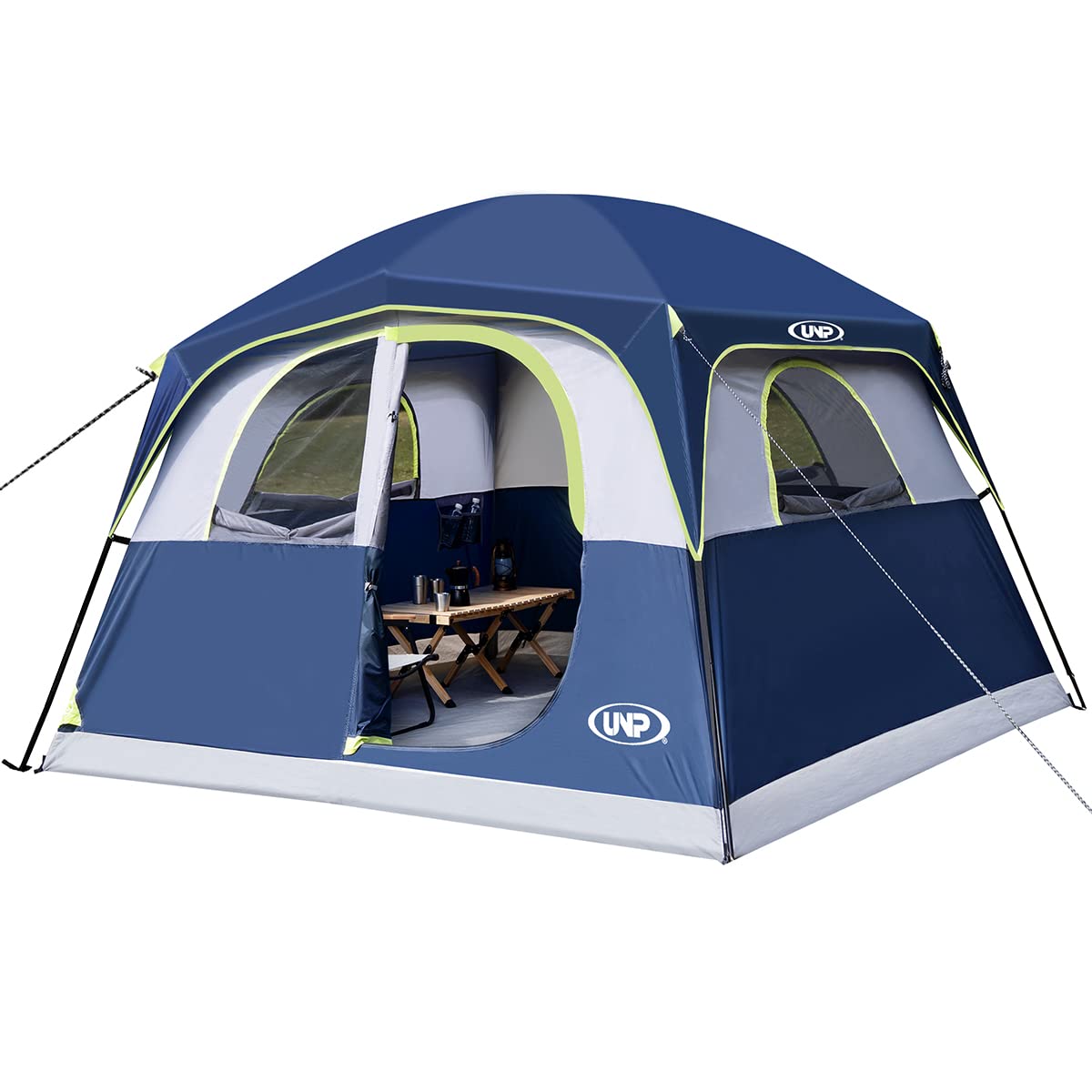 UNP 6-Person Waterproof Windproof Family Camping Tent - Double Layer, Easy Setup with 1 Mesh Door & 5 Large Windows (10'x9'x78