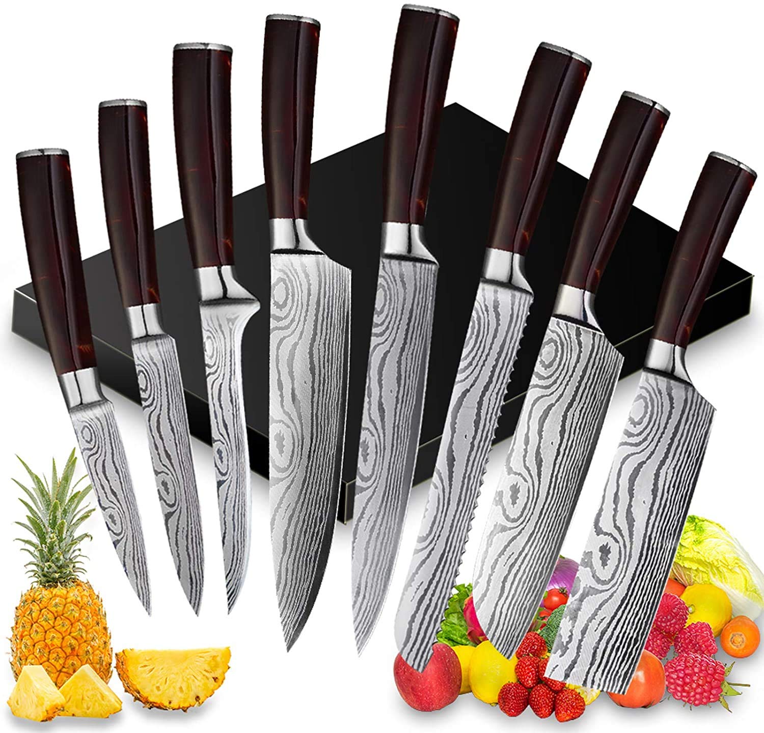 Premium 8-Piece Chef Knife Set in Gift Box - Professional Kitchen Knives for Home Cooks & Culinary Enthusiasts - Perfect Gift for Cooking Lovers, Wedding, Housewarming, Retirement & Teachers - Ideal for Slicing, Dicing & Food Prep in Modern Kitchens