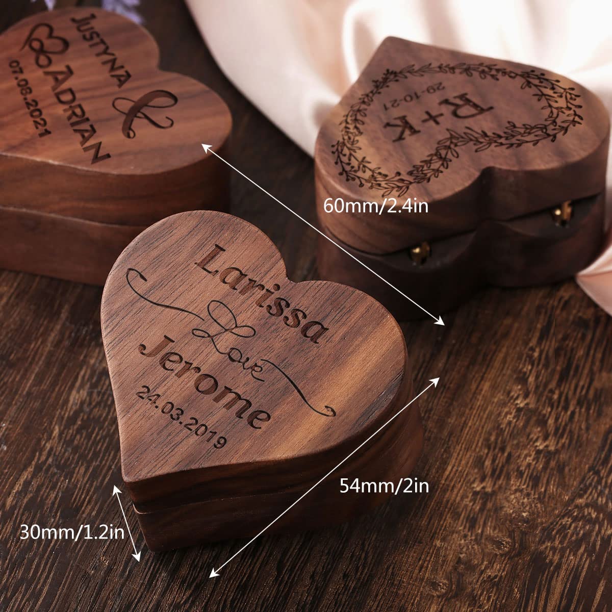 Personalized Wooden Ring Box - Heart Shaped Jewelry Box for Wedding Proposal & Engagement Gifts - Walnut Wood Ring Holder - Perfect for Anniversaries, Valentine's Day & Romantic Surprises