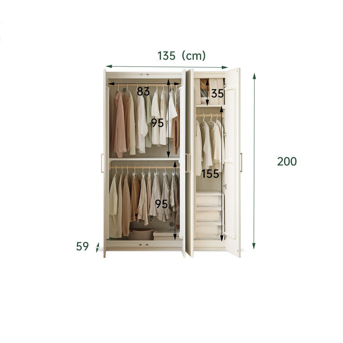 French Cream Pine Solid Wood Wardrobe - Elegant Bedroom Storage for Clothes & Accessories | Perfect for Master Bedroom, Guest Room & Walk-In Closets