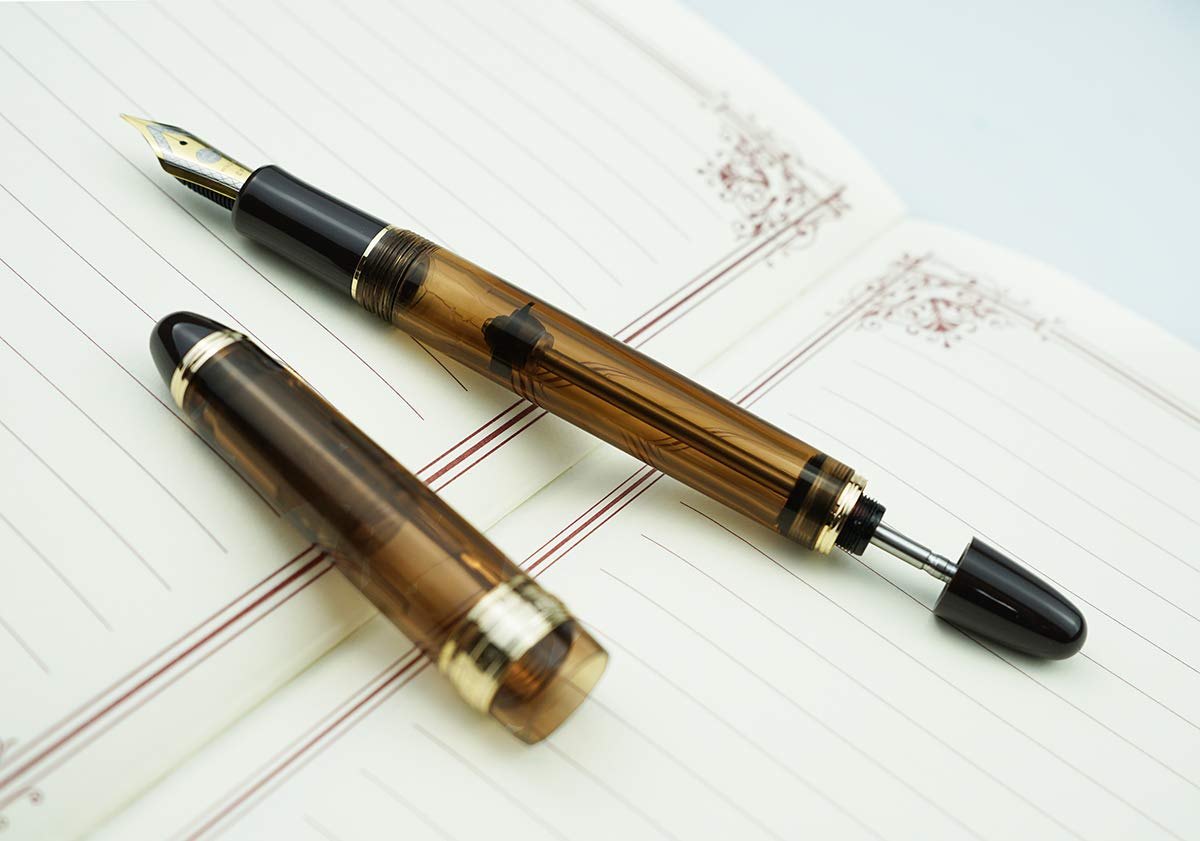 Lanxivi Yongsheng 699 Vacuum Fountain Pen - Medium Nib, Brown Acrylic for Office & Writing