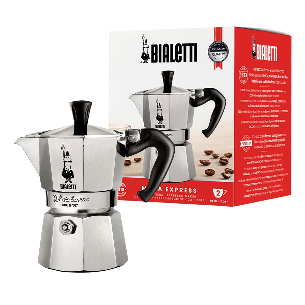 Bialetti Moka Express 3-Cup Stovetop Espresso Maker - 90ml (3oz) Italian Coffee Pot for Home & Travel - Classic Silver Aluminum Design - Perfect for Camping, Office & Gifts
