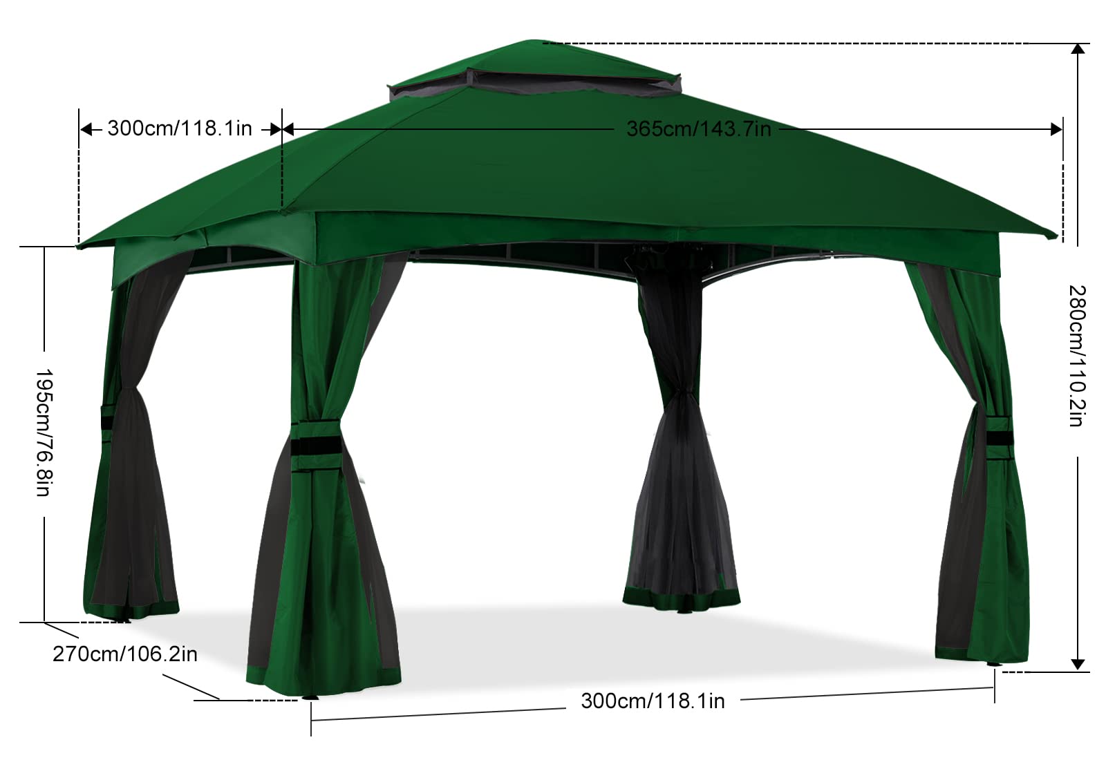 ABCCANOPY 10x12 Outdoor Gazebo with Mosquito Netting - Waterproof Patio Canopy for Shade & Rain Protection, Durable Garden Gazebo for Backyard, Deck, Lawn & Outdoor Parties (Forest Green)