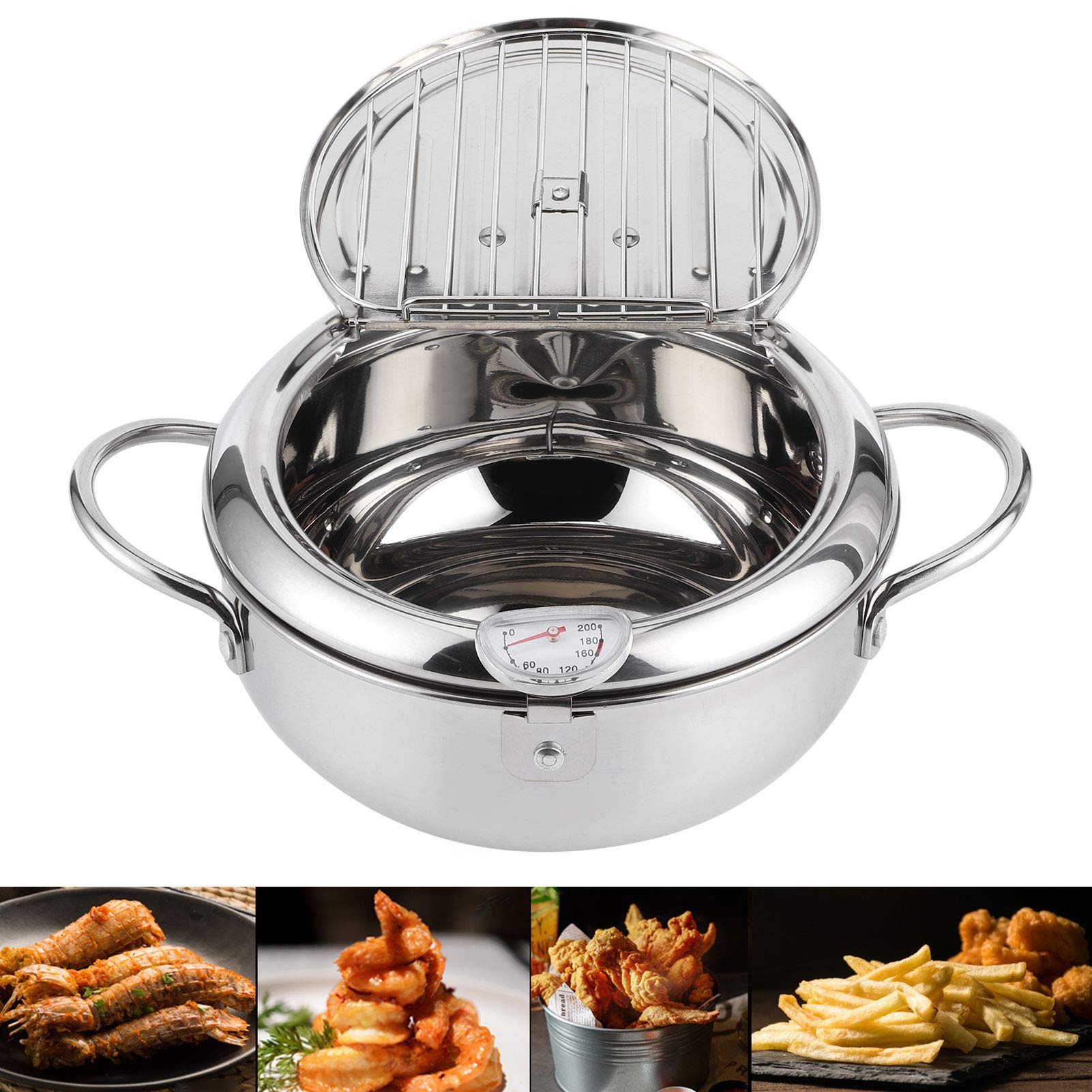 Premium 24cm Stainless Steel Frying Pan with Built-in Thermometer - Japanese Style Induction Compatible Skillet for Perfect Cooking | Ideal for Sautéing, Frying & Small Batch Cooking in Home Kitchens