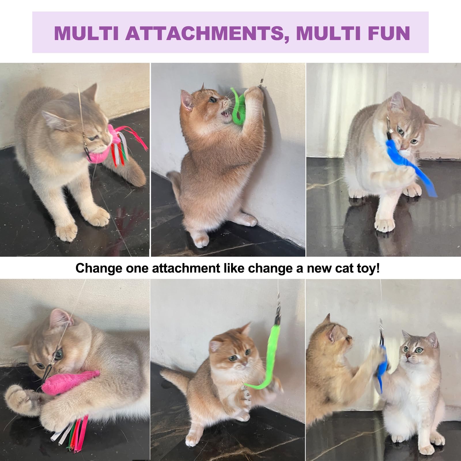 11PCS Interactive Cat Wand Toy Set - 2 Retractable Wands, 7 Worm Teasers & 1 Plush Fish Toy for Indoor Cats | Feather Toys for Play, Chase & Exercise | Perfect for Kittens & Adult Cats | Great for Bonding & Active Playtime