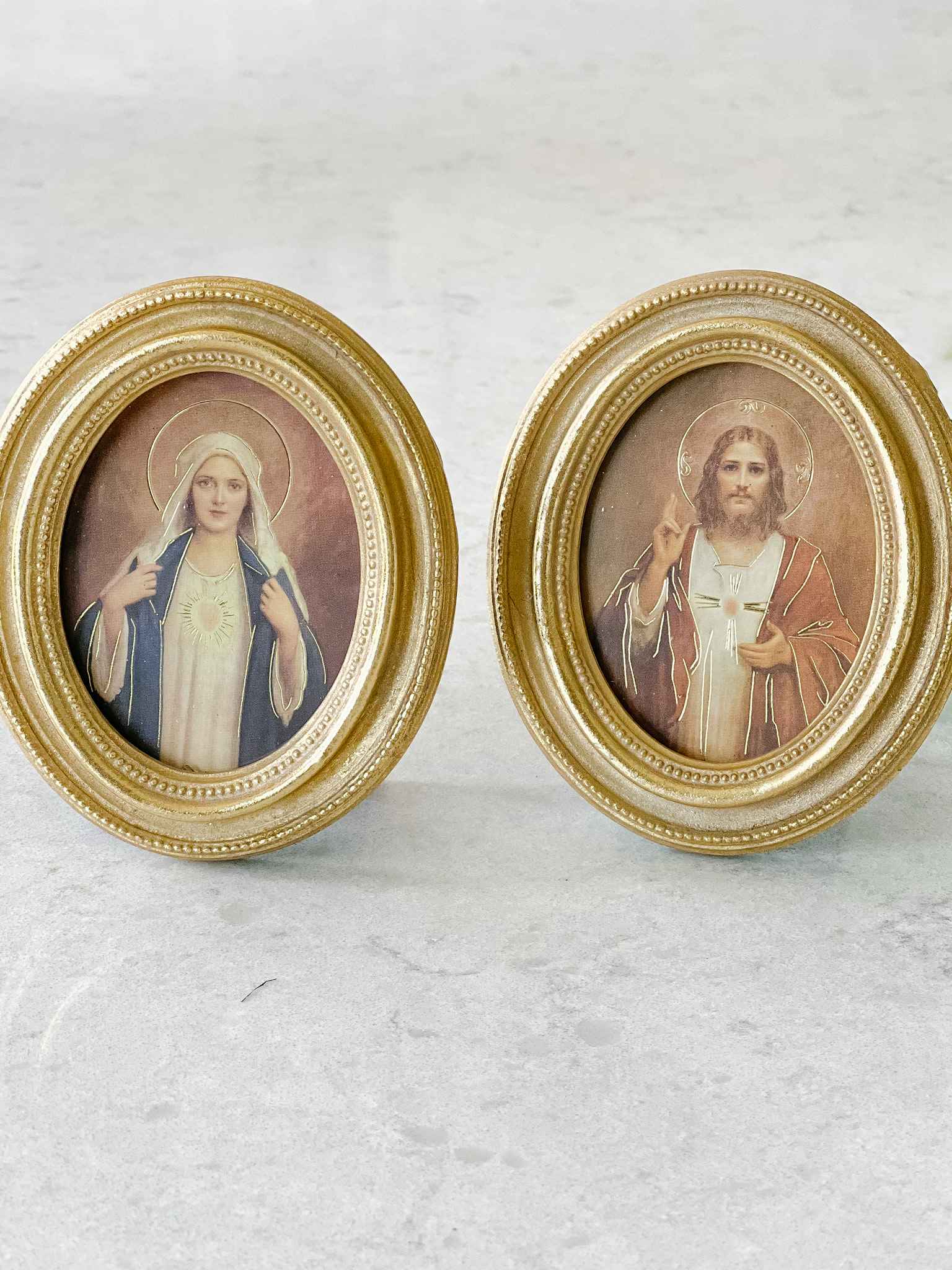Sacred Heart & Immaculate Heart Framed Religious Art Set - Catholic Home Decor for Wall, Prayer Room & Church Altar